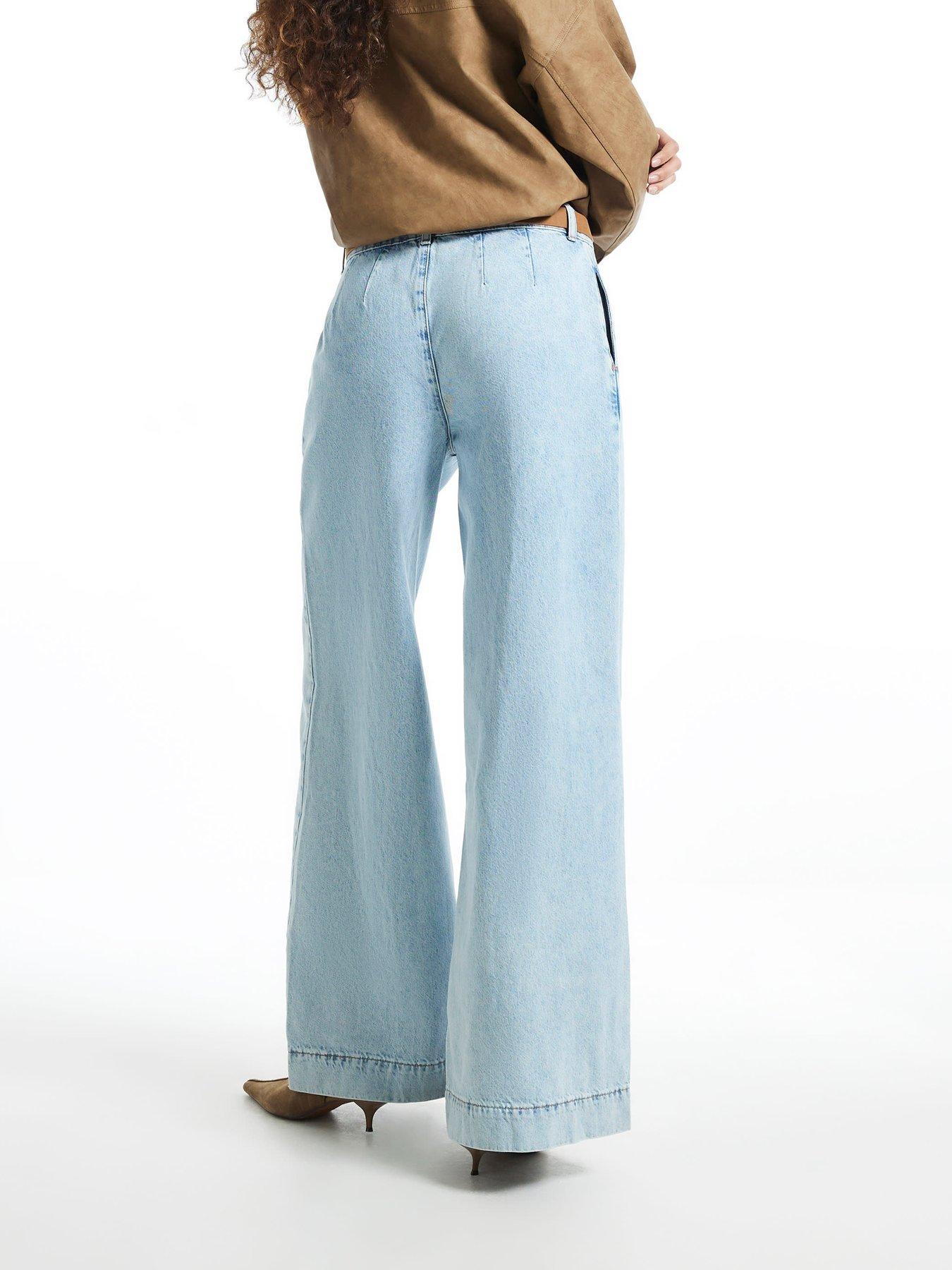 Image 2 of 6 of River Island Womens Chilli Pleat Belted Wide Leg Jeans - Blue