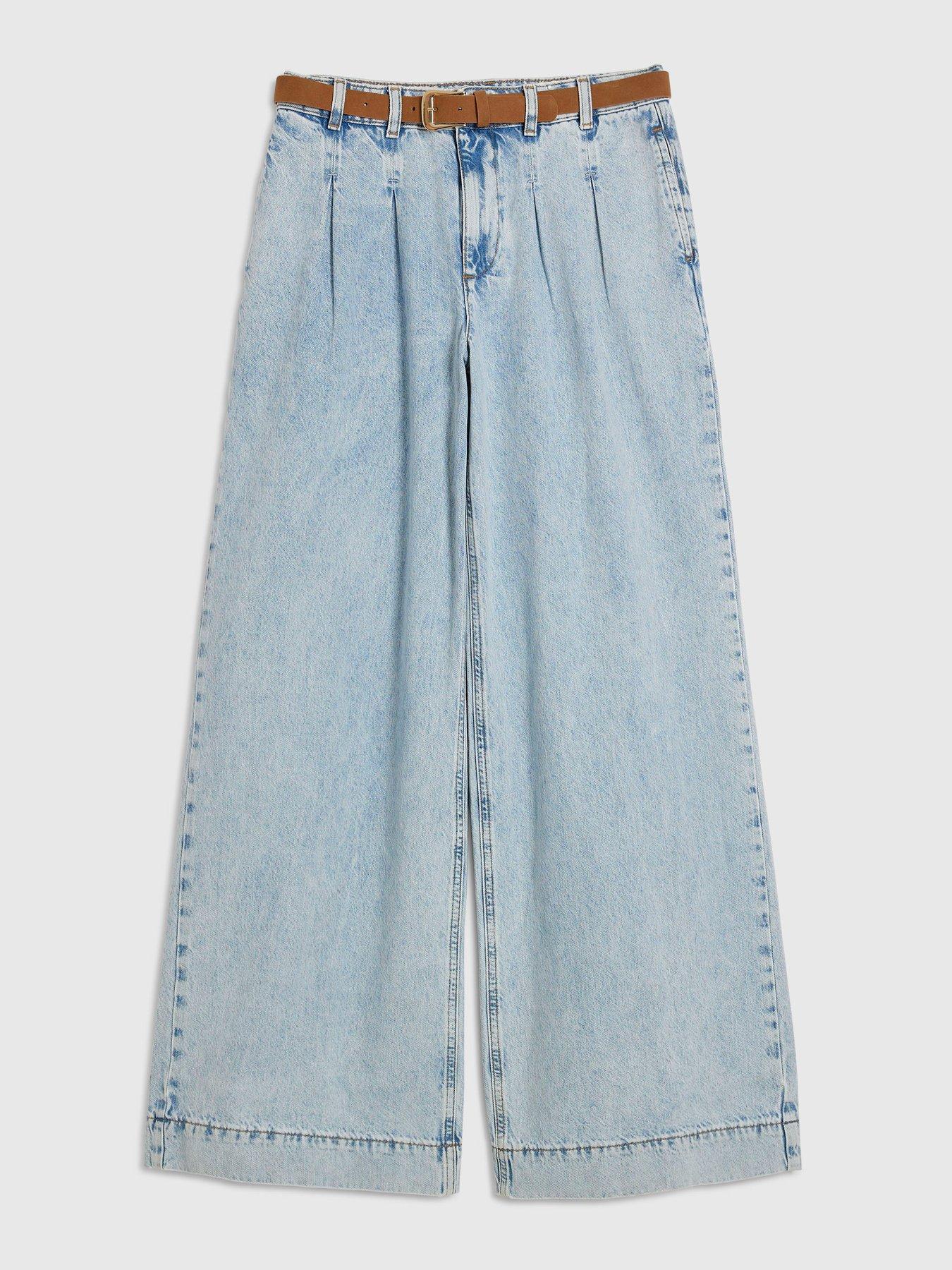 Image 5 of 6 of River Island Womens Chilli Pleat Belted Wide Leg Jeans - Blue