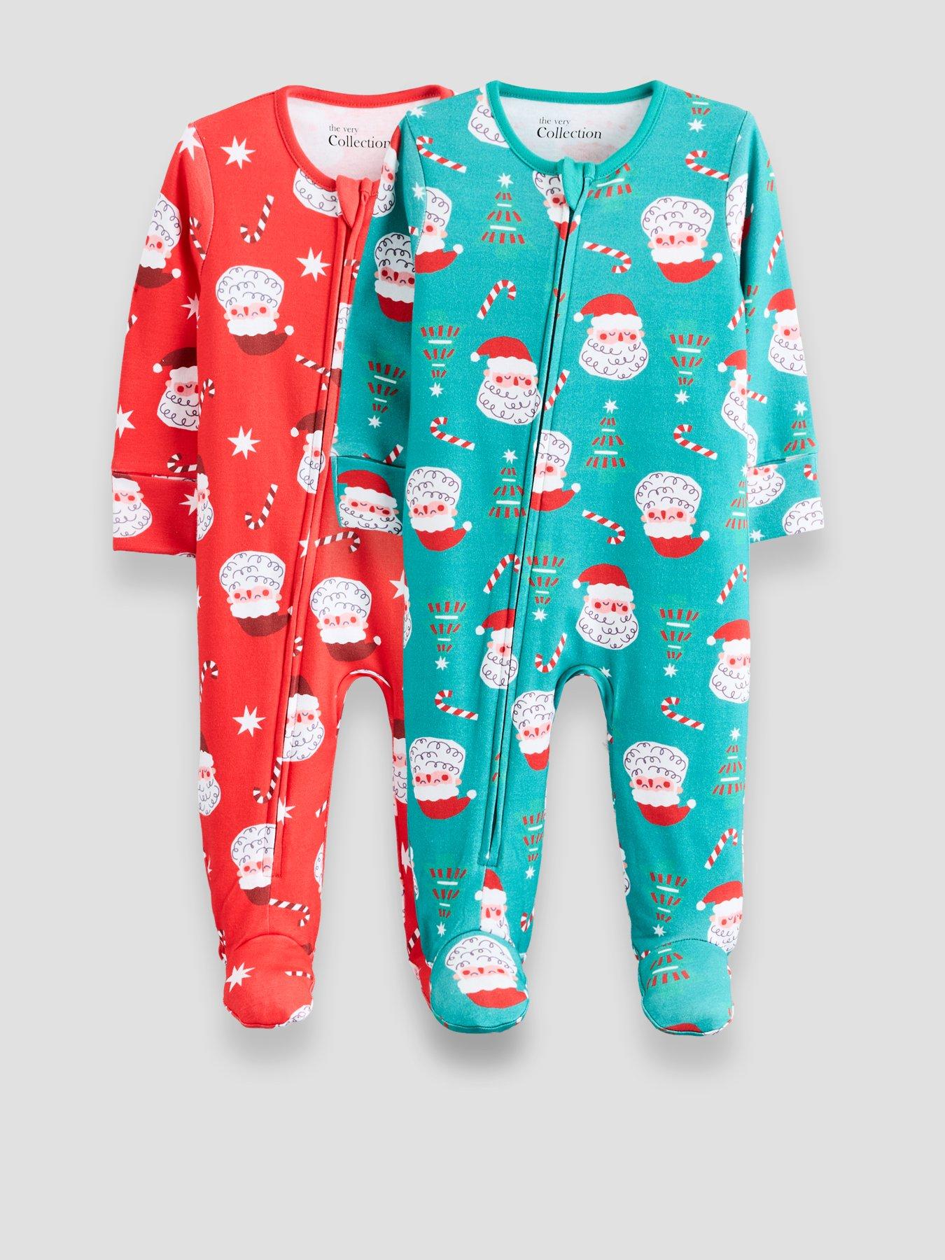 Image 1 of 5 of The Very Collection Boys 2 Pack Santa Print Full Zip Footed Sleepsuits (Newborn - 24 months) - Multi