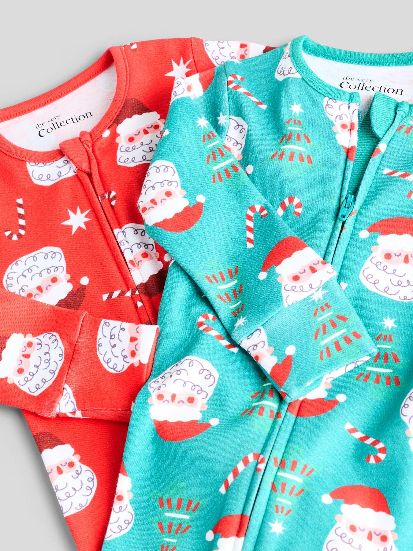 Image 4 of 5 of The Very Collection Boys 2 Pack Santa Print Full Zip Footed Sleepsuits (Newborn - 24 months) - Multi