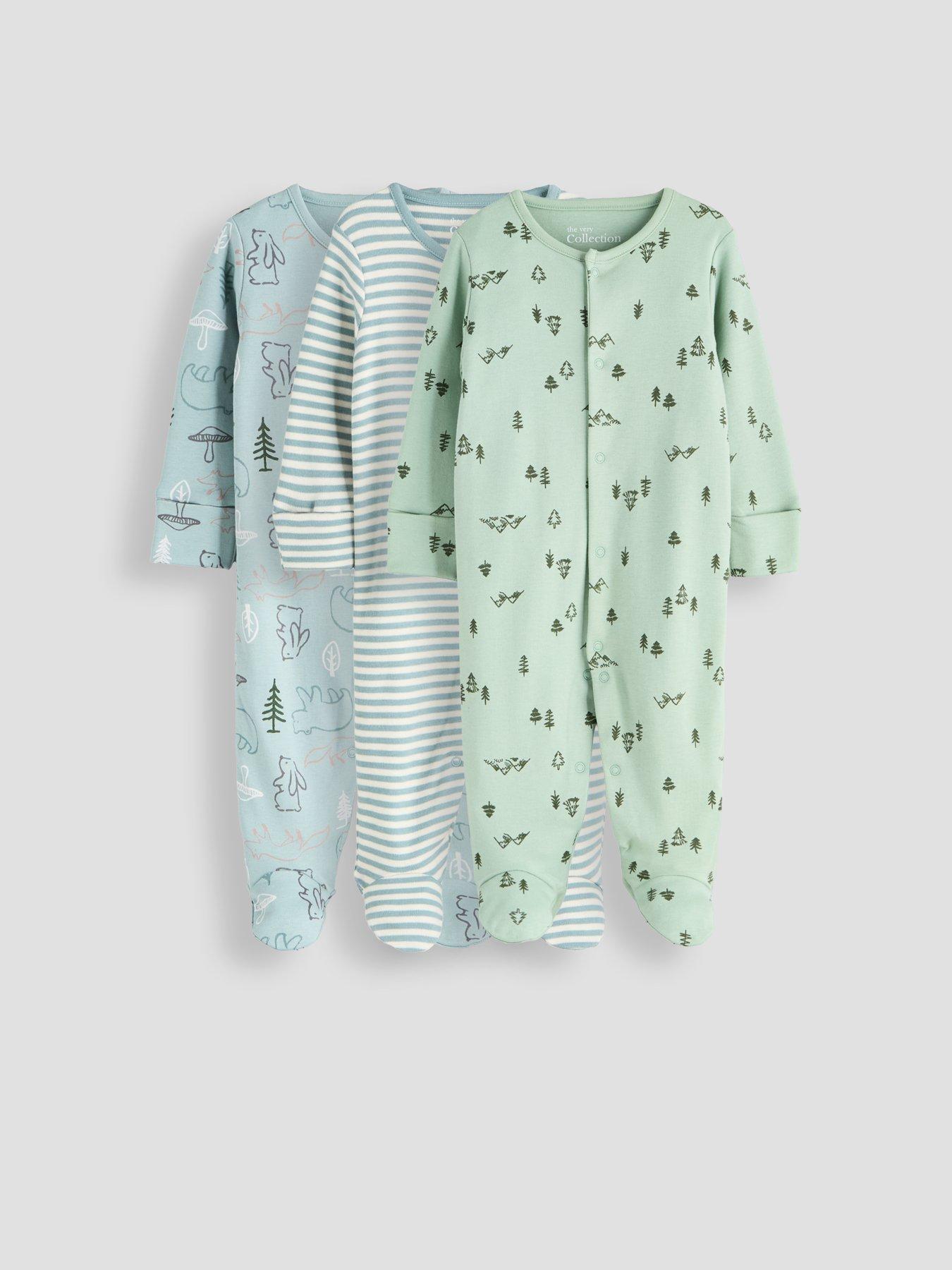 Image 1 of 5 of The Very Collection Boys 3 Pack Woodland Print Popper Sleepsuits - Multi