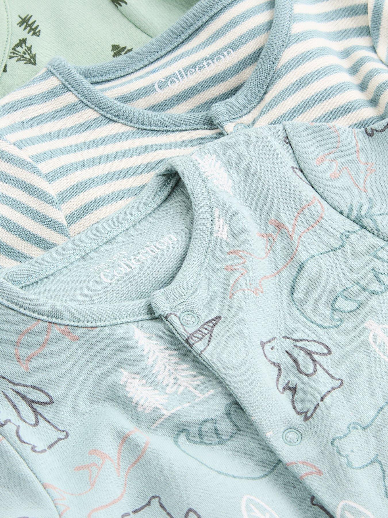 Image 4 of 5 of The Very Collection Boys 3 Pack Woodland Print Popper Sleepsuits - Multi
