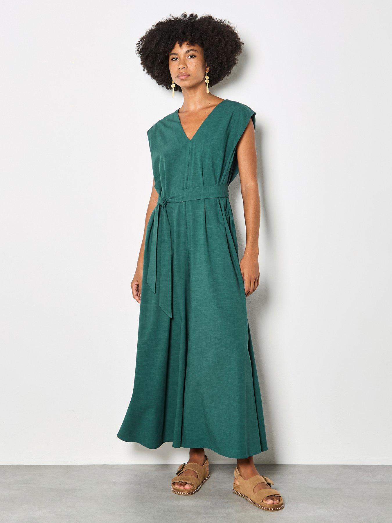 Image 1 of 4 of Apricot Wide Leg V-neck Belted Jumpsuit