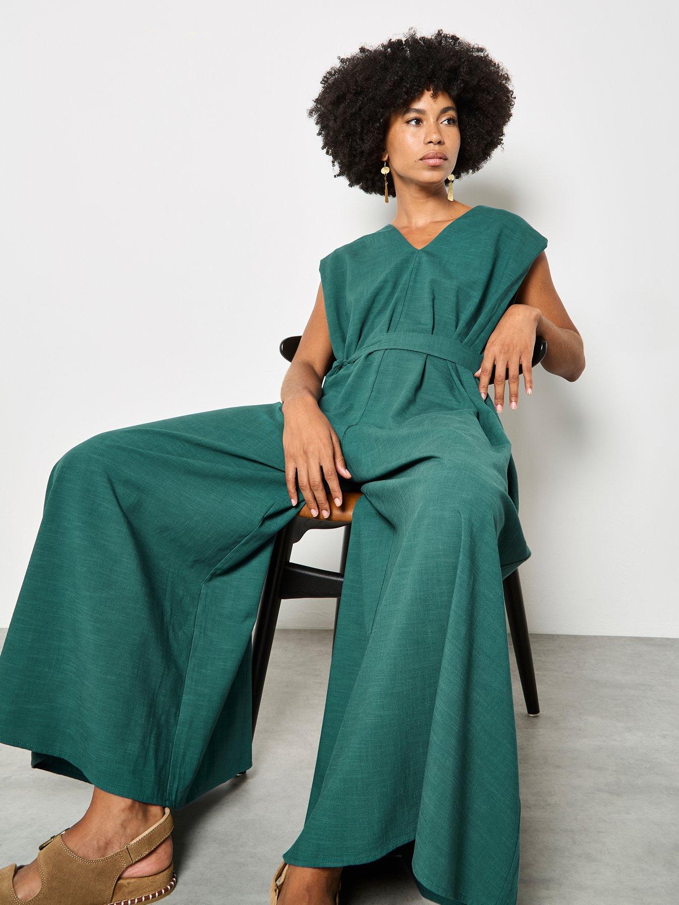 Image 3 of 4 of Apricot Wide Leg V-neck Belted Jumpsuit