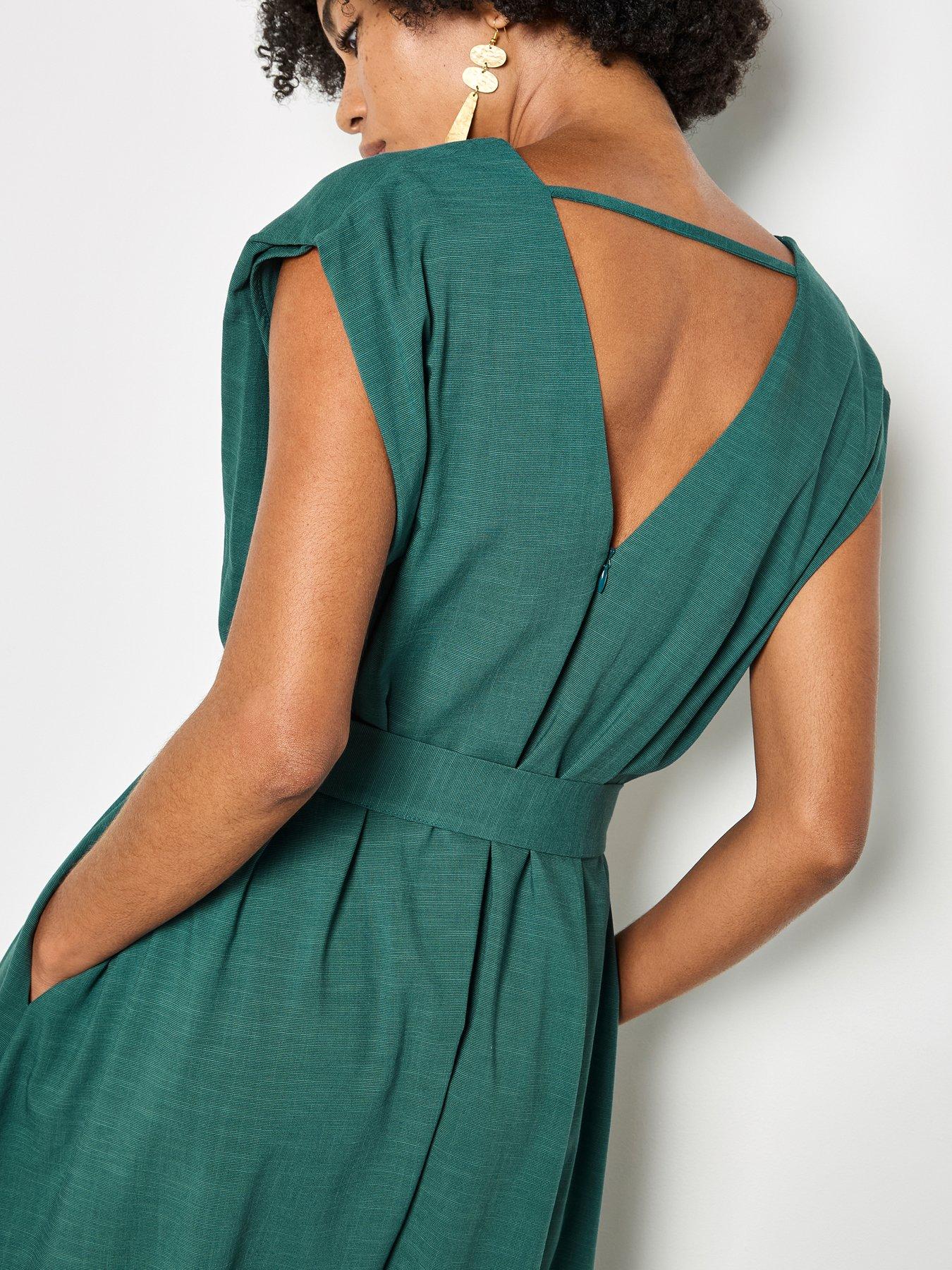 Image 4 of 4 of Apricot Wide Leg V-neck Belted Jumpsuit
