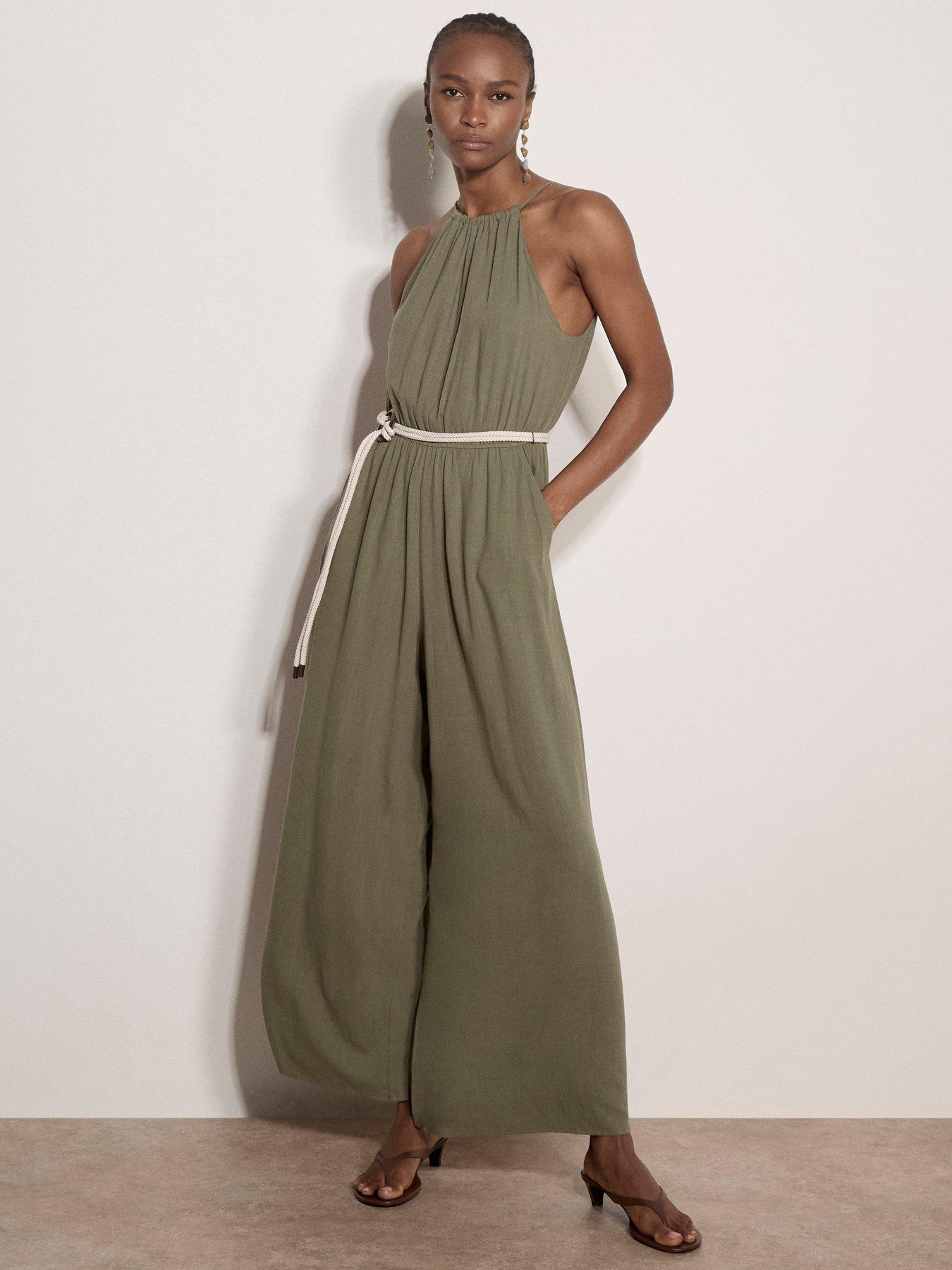 Image 1 of 5 of Apricot Halter Neck Rope Belt Jumpsuit - Green