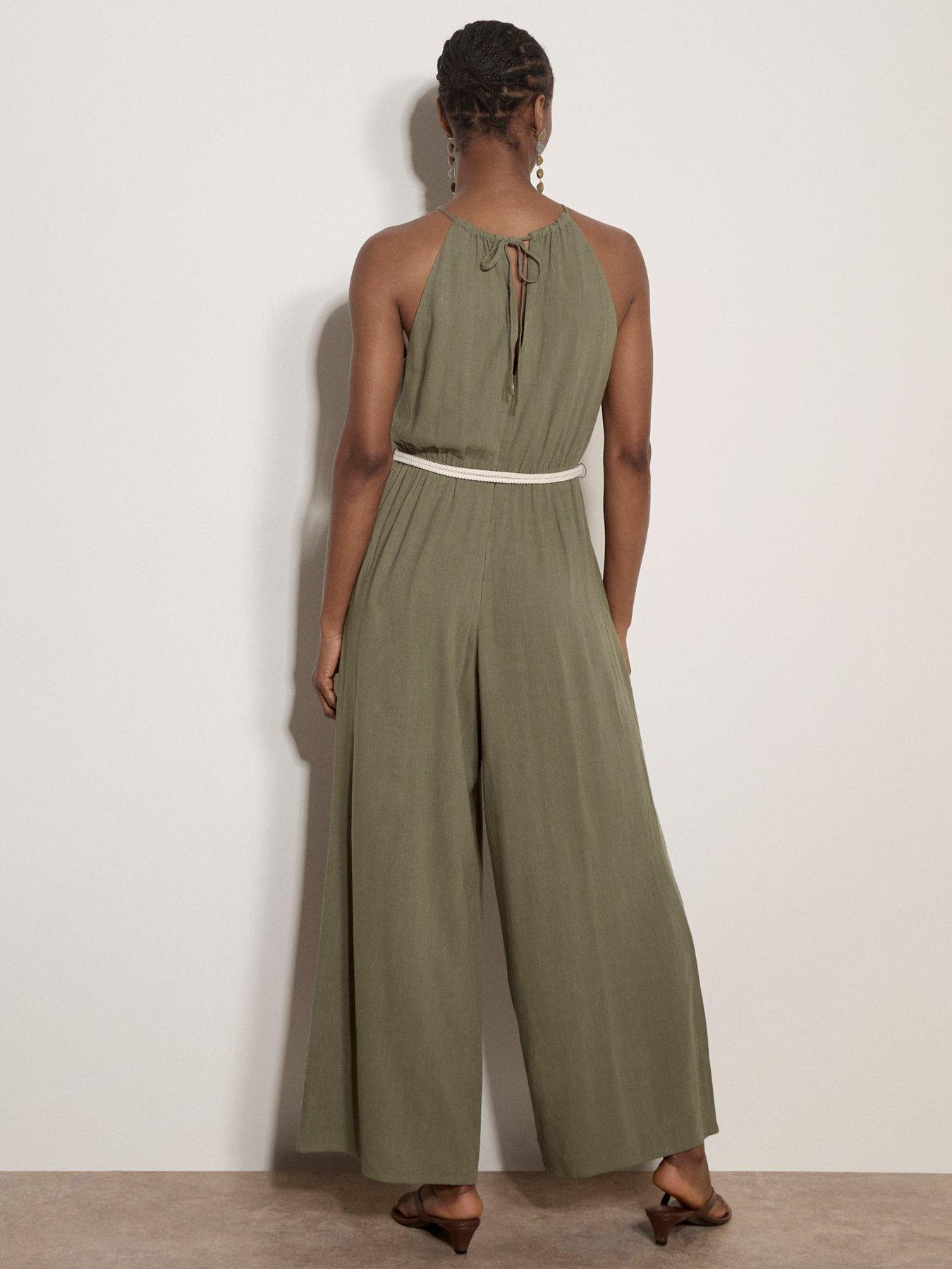 Image 2 of 5 of Apricot Halter Neck Rope Belt Jumpsuit - Green