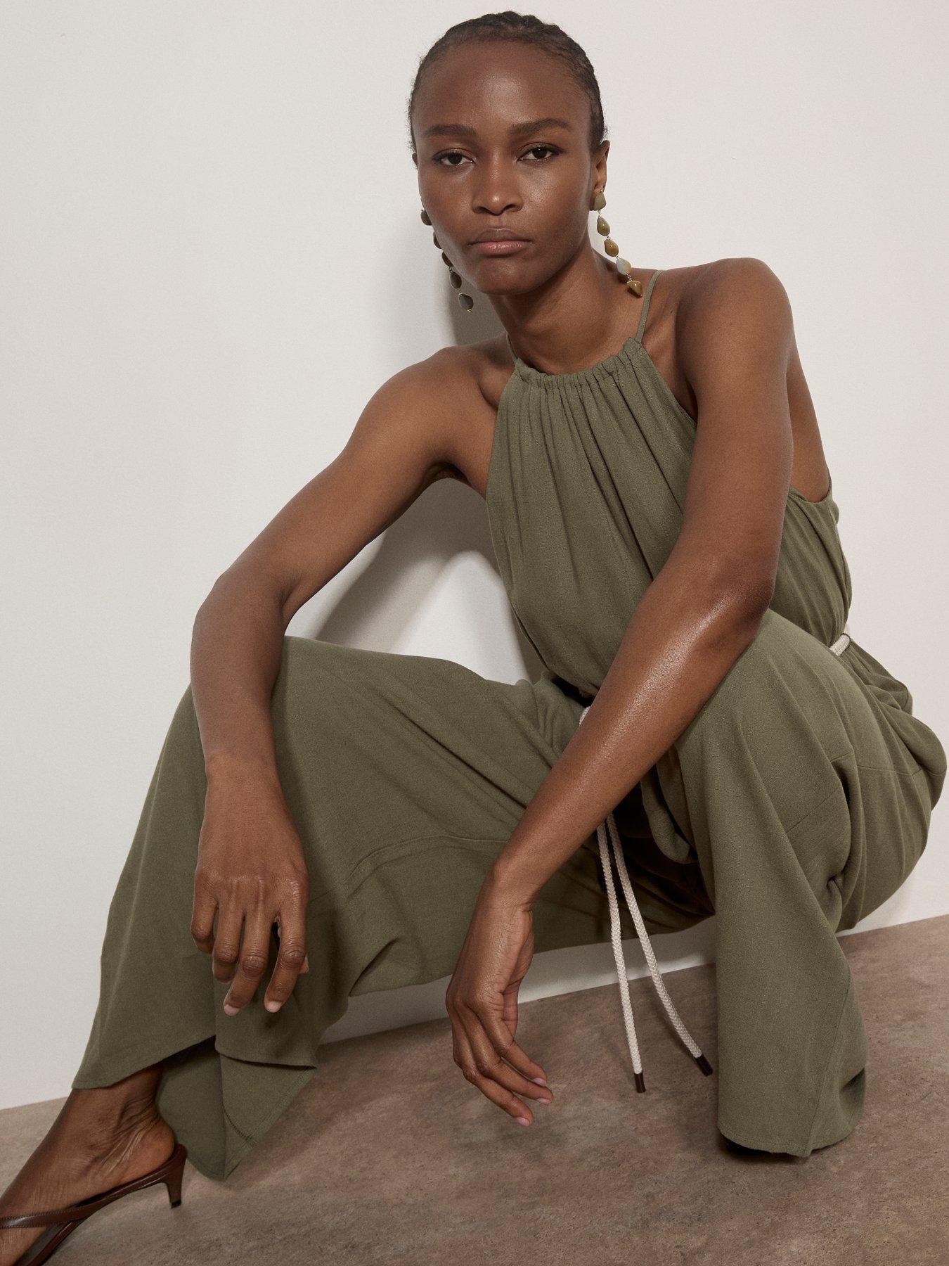 Image 3 of 5 of Apricot Halter Neck Rope Belt Jumpsuit - Green