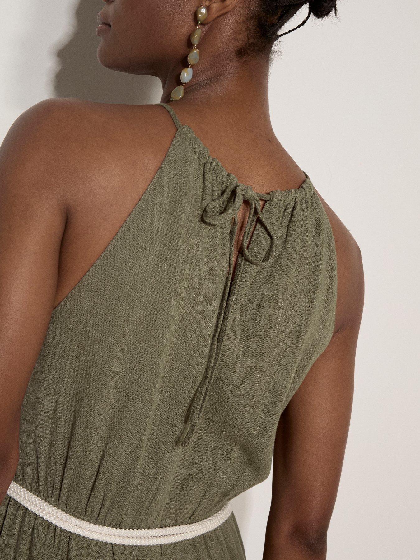 Image 5 of 5 of Apricot Halter Neck Rope Belt Jumpsuit - Green