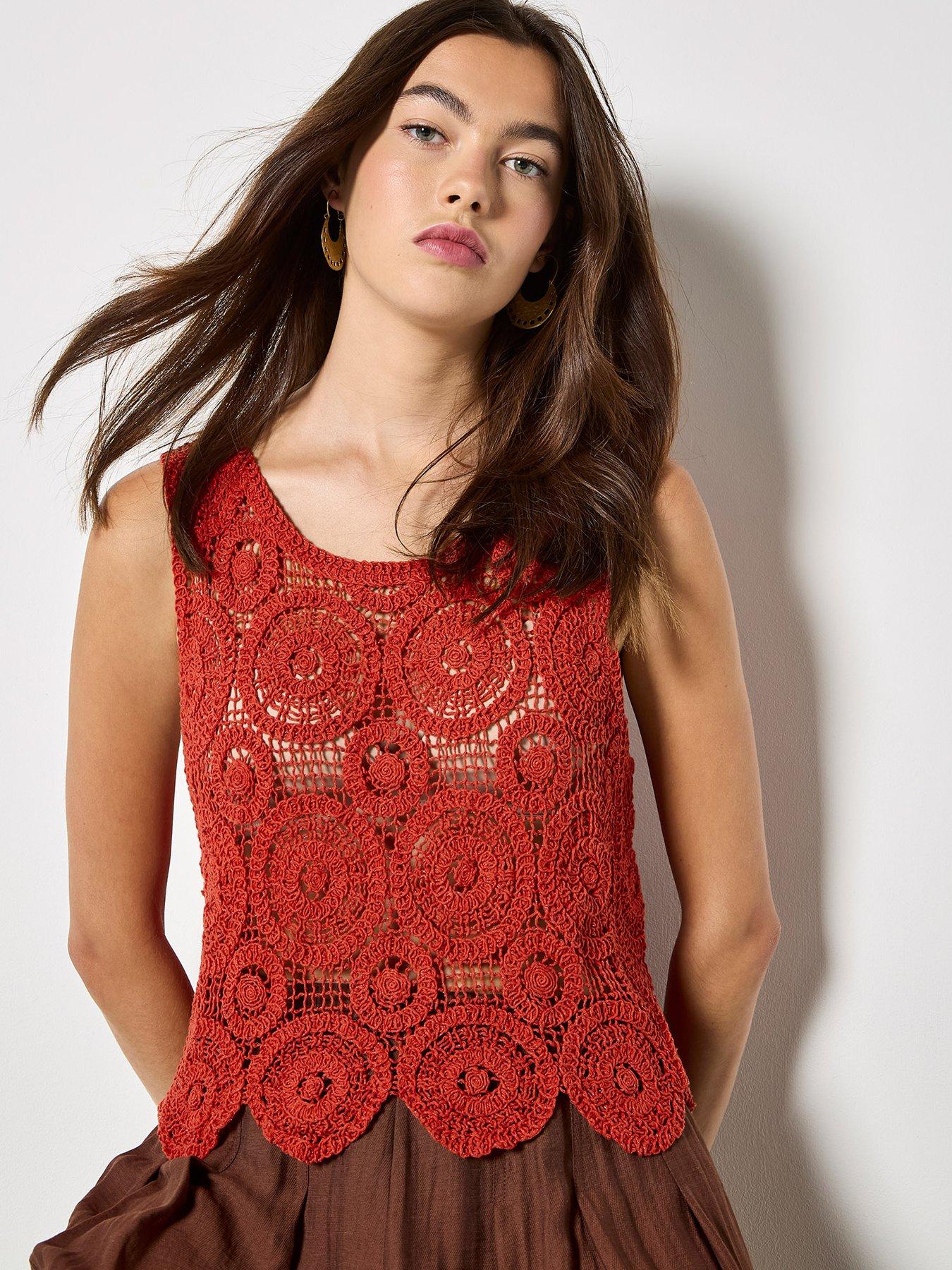 Image 4 of 5 of Apricot Apricot Circles Crochet Shell Top