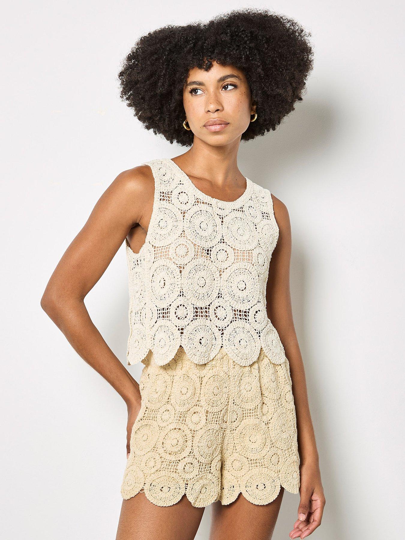 Apricot Apricot Circles Crochet Shell Top