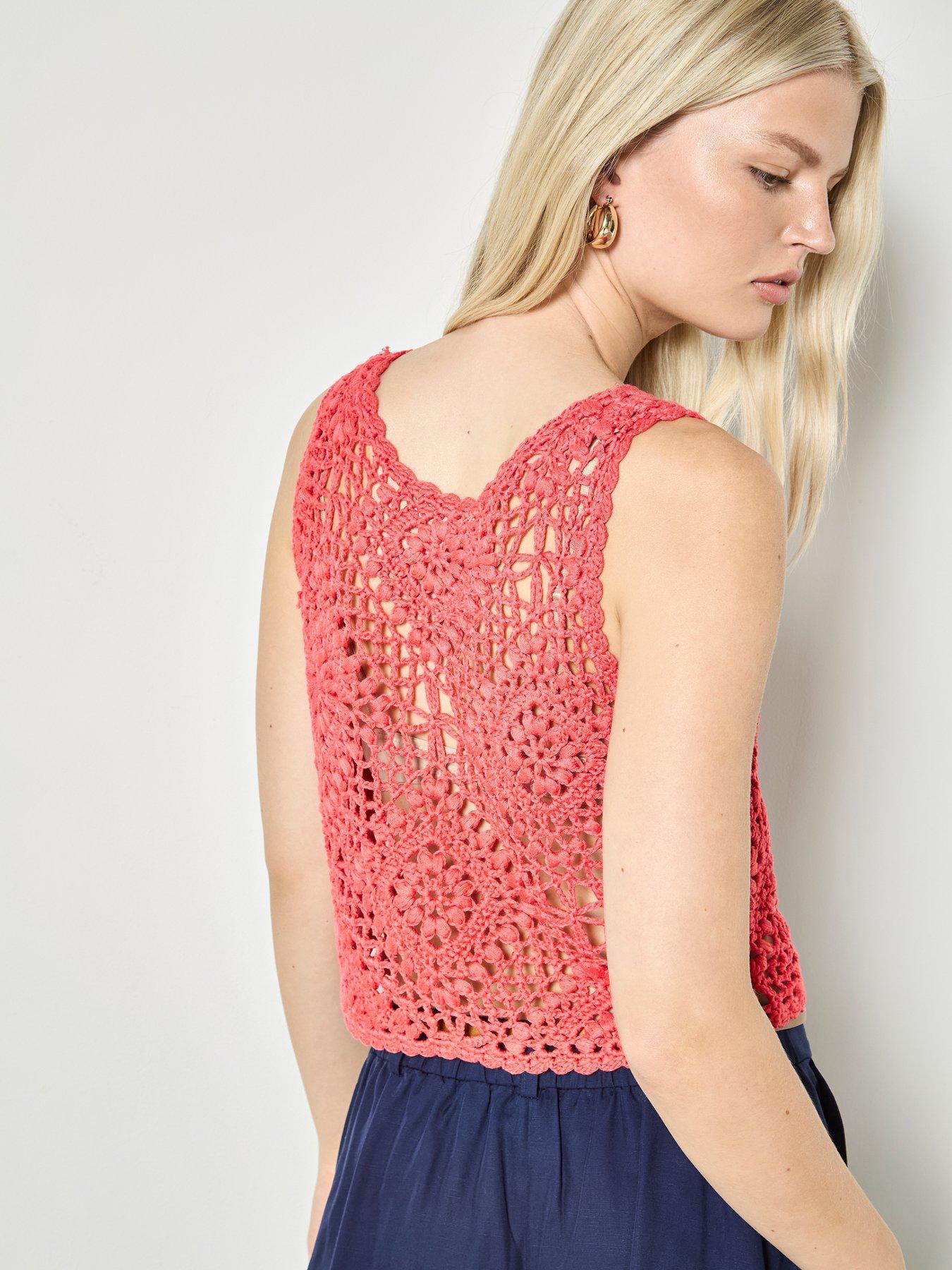 Image 2 of 4 of Apricot Apricot Diamond Hand Knit Crop Top