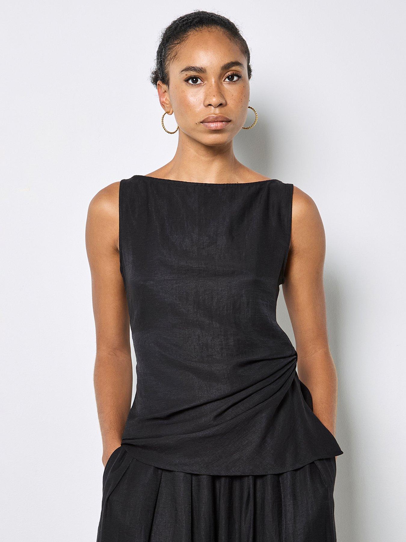Apricot Side Knot Slash Neck Top - Black