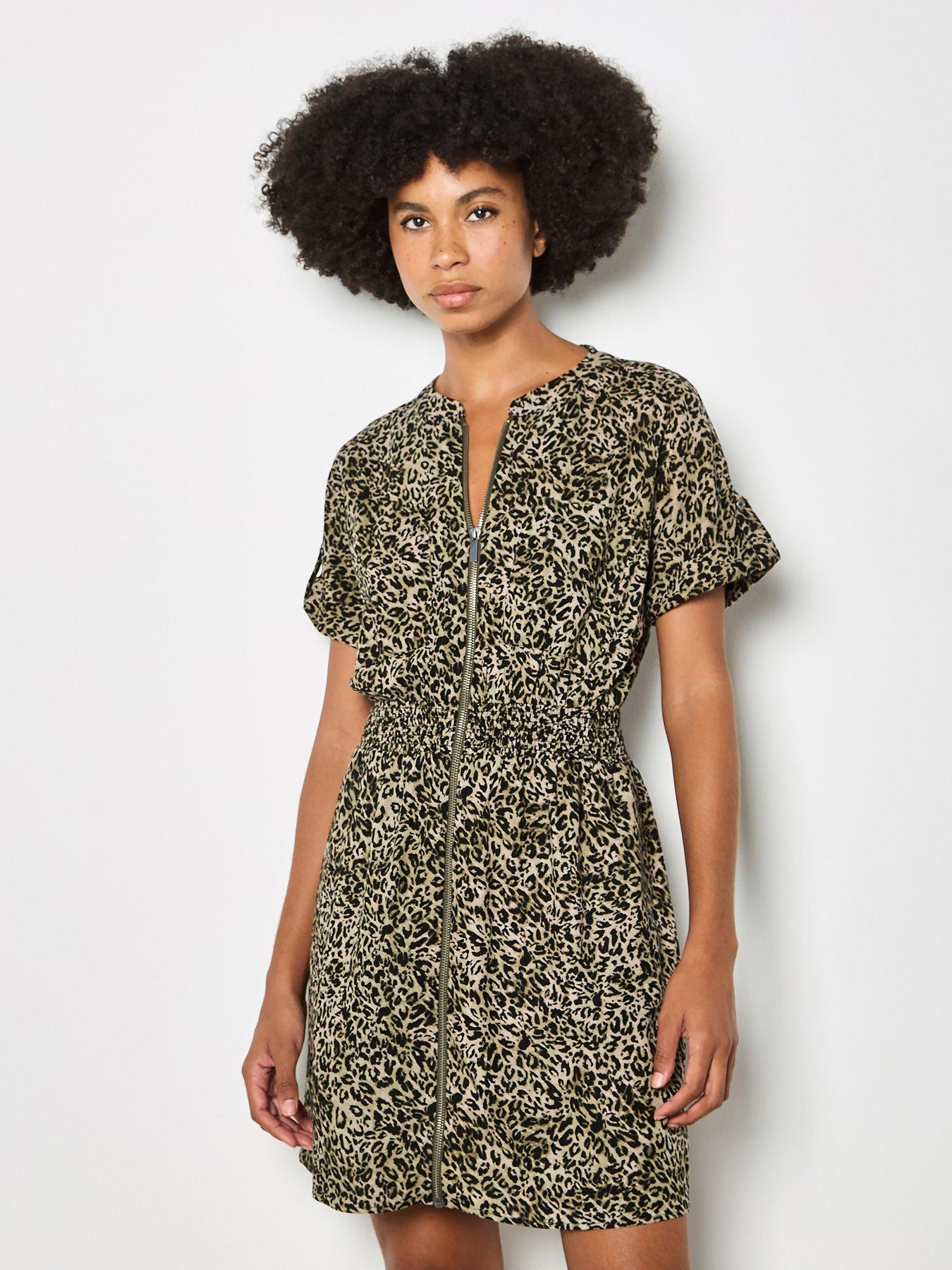 Apricot Apricot Zip Front Animal Utility Dress