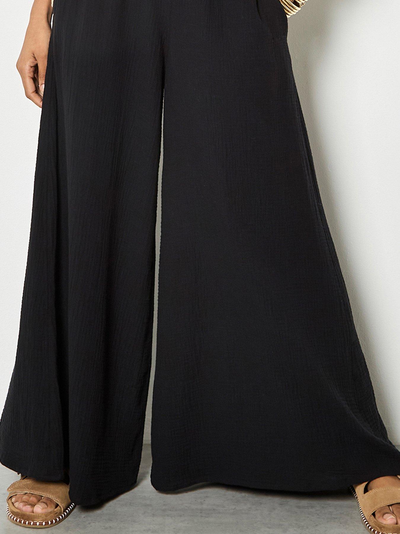 Image 3 of 4 of Apricot Double Weave Cotton Wide Leg Trouser