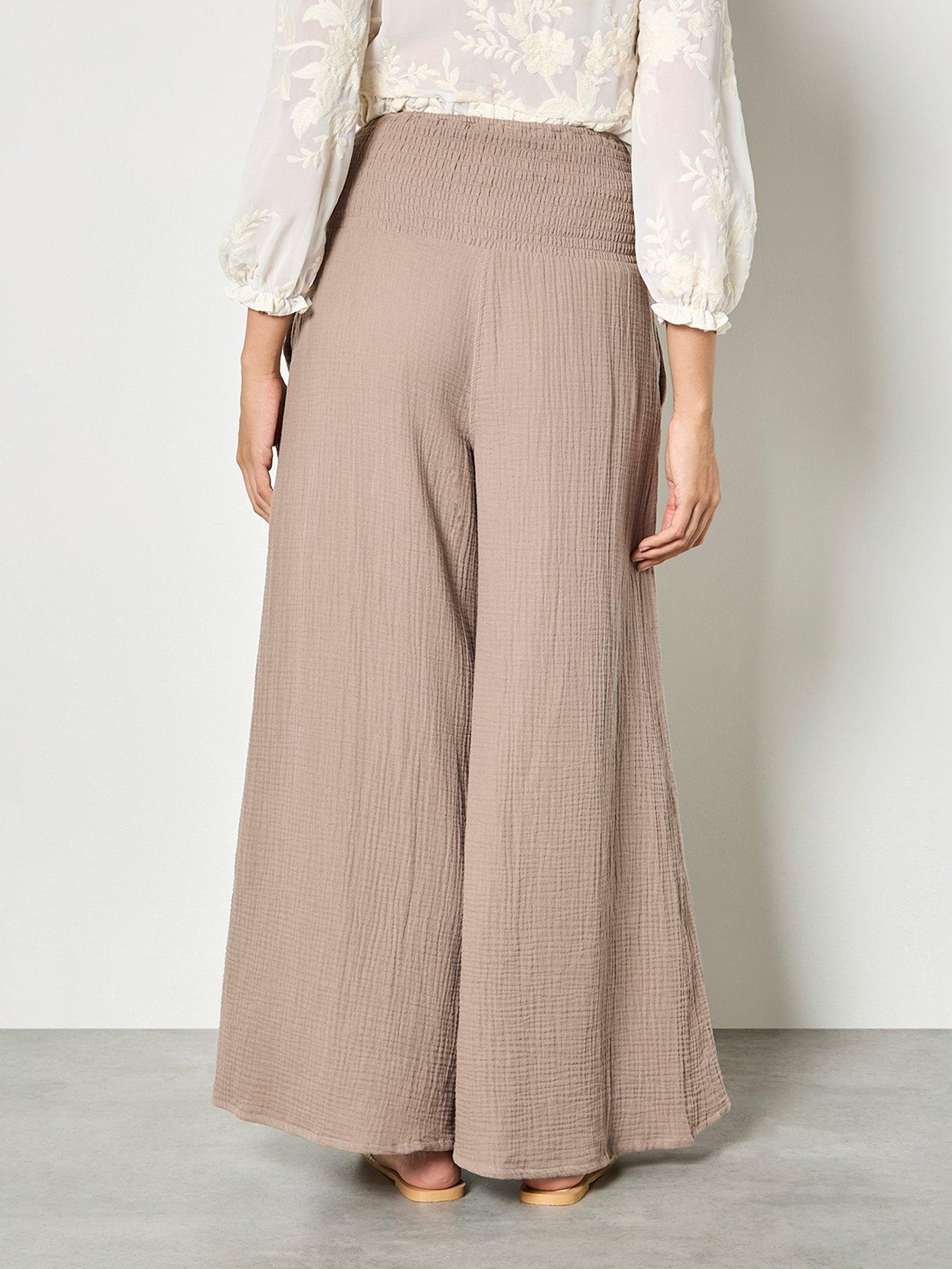 Image 2 of 4 of Apricot Double Weave Cotton Wide Leg Trouser