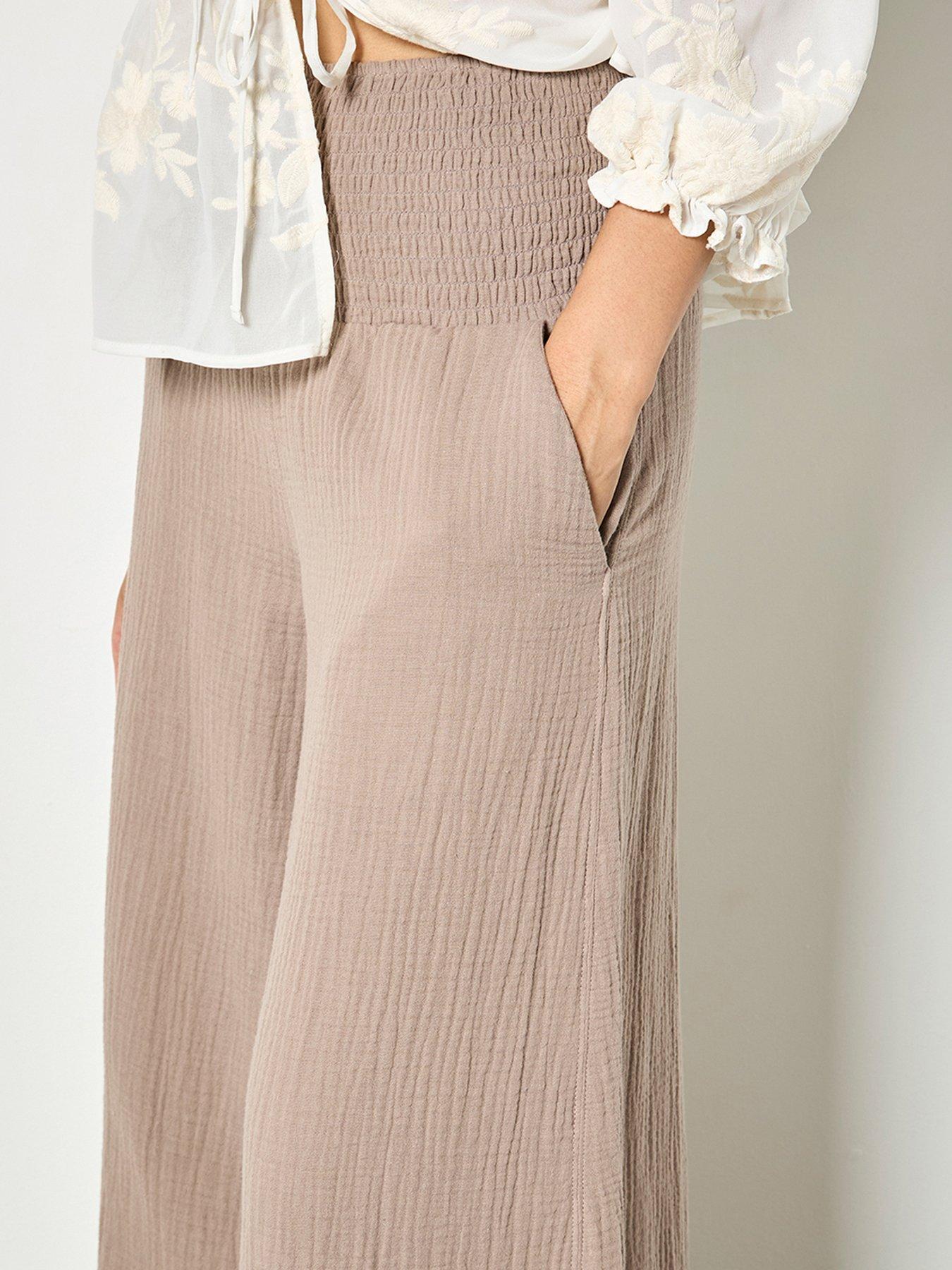 Image 3 of 4 of Apricot Double Weave Cotton Wide Leg Trouser