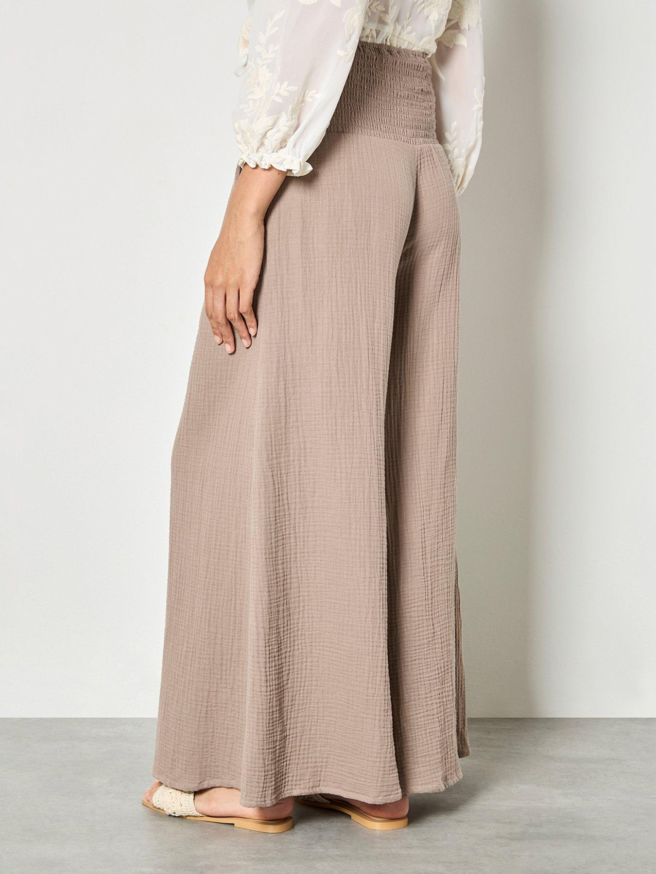Image 4 of 4 of Apricot Double Weave Cotton Wide Leg Trouser