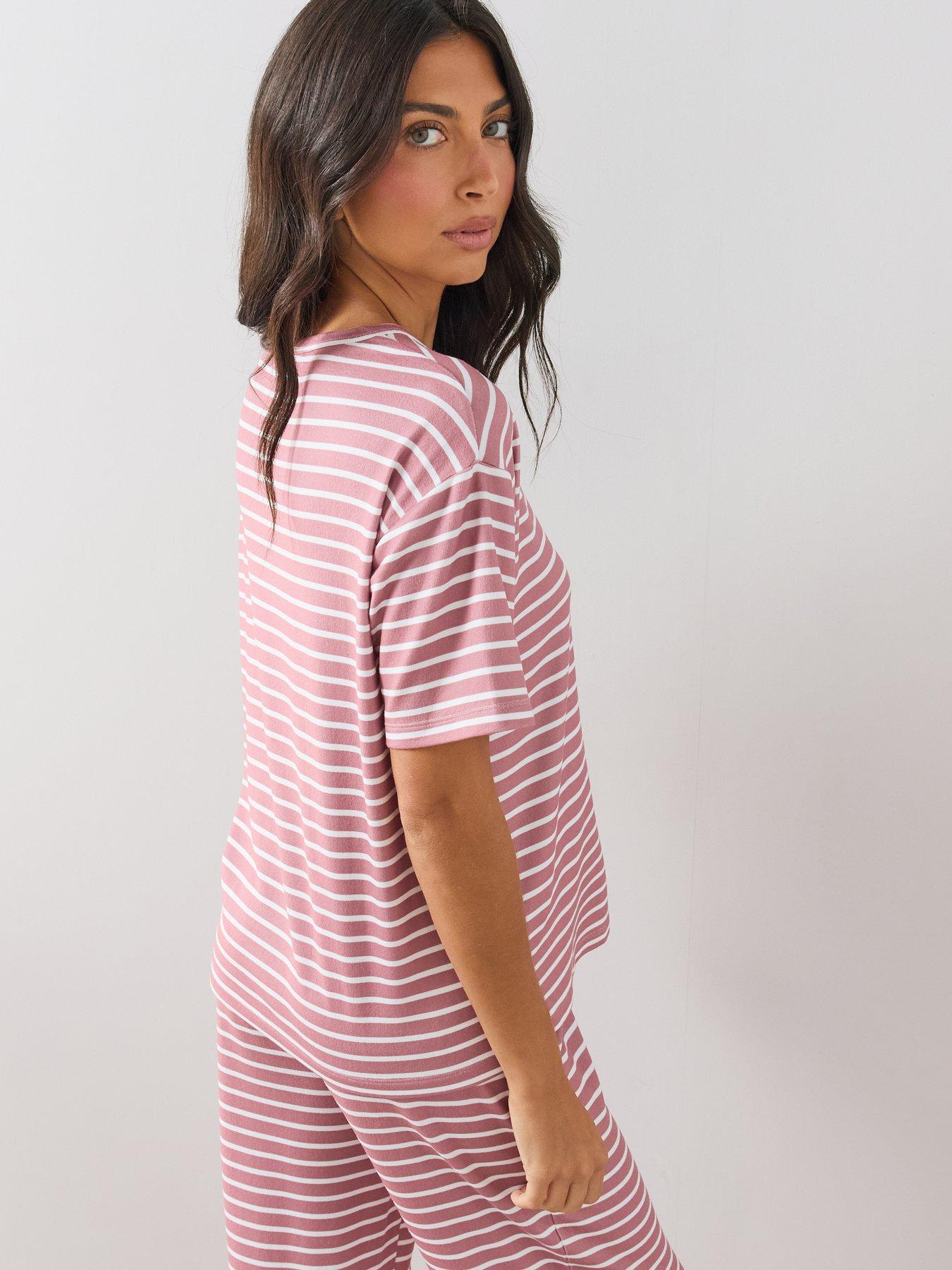 Image 2 of 6 of The Very Collection Soft Touch Rib Striped Pyjama Set - Pink/White