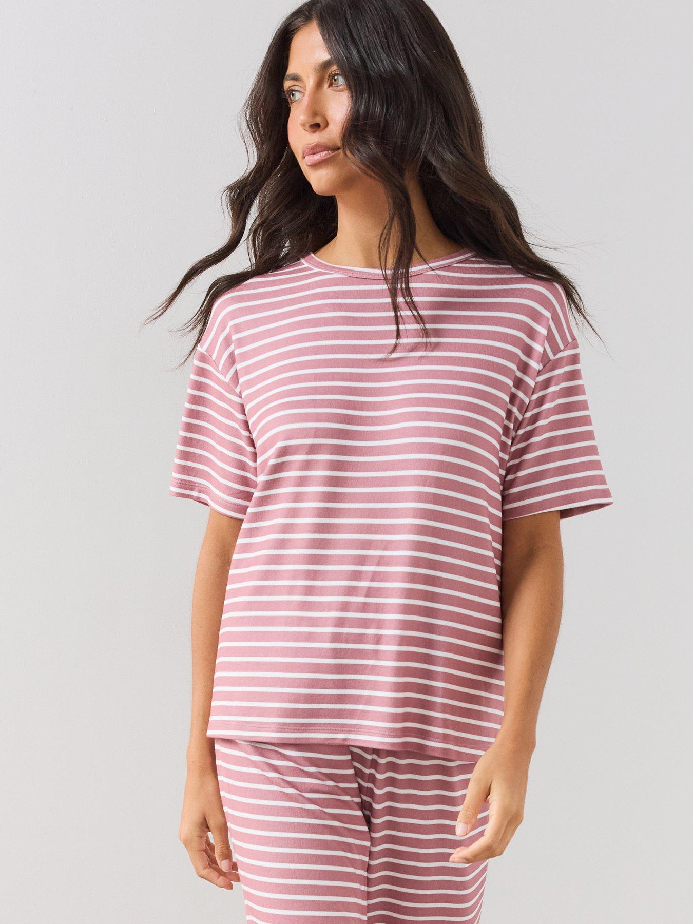 Image 4 of 6 of The Very Collection Soft Touch Rib Striped Pyjama Set - Pink/White