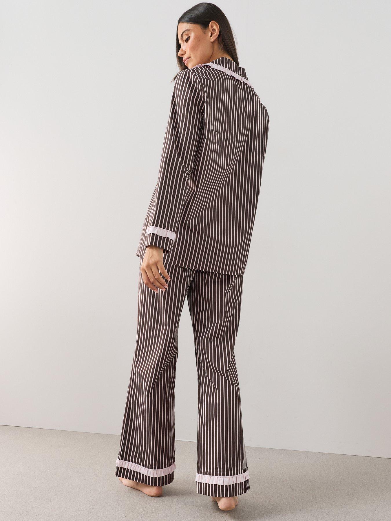 Image 2 of 6 of The Very Collection Pure Cotton Revere Striped Pyjama Set - Brown