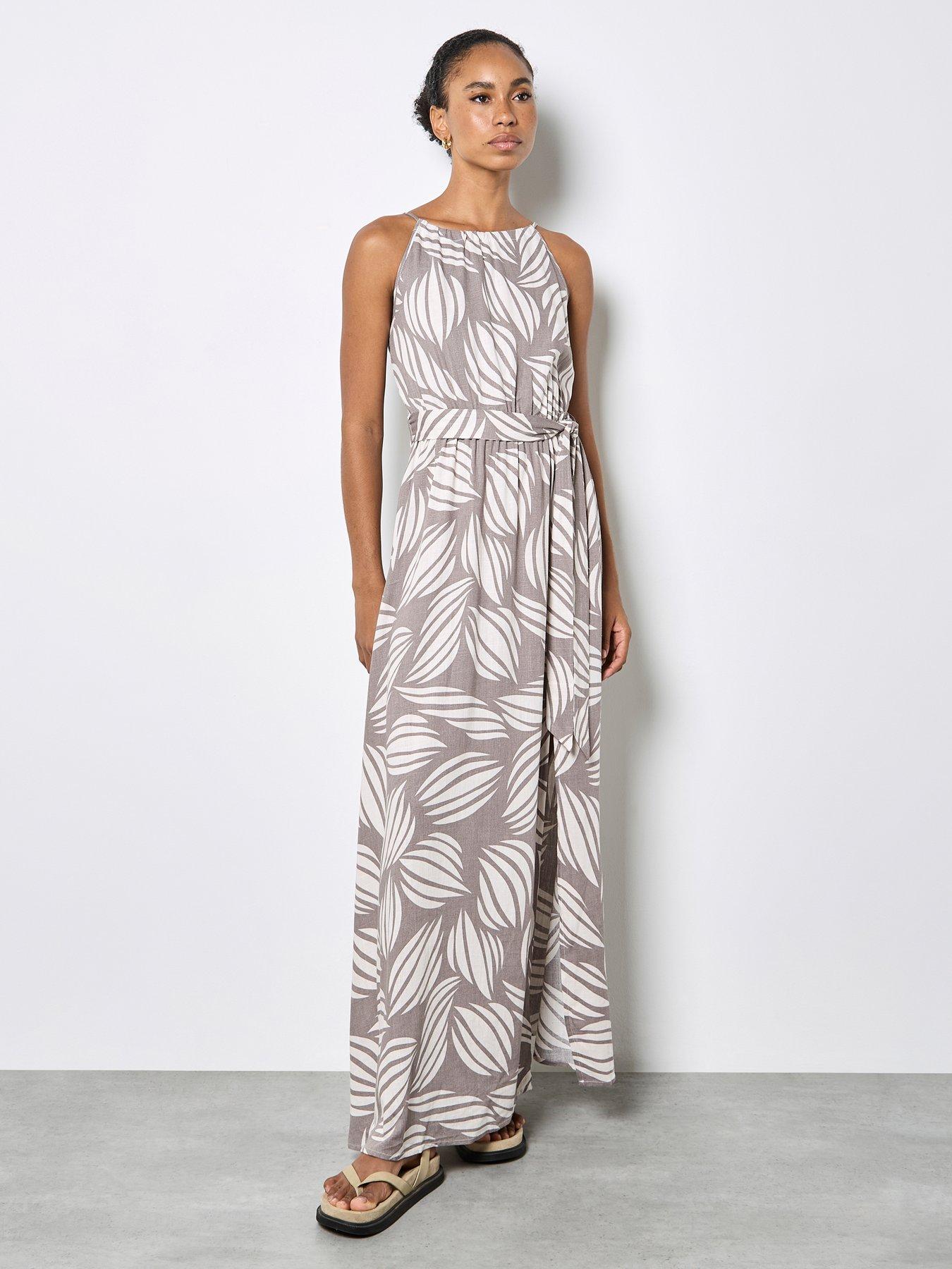 Apricot High Neck Shell Print Maxi Dress - Cream