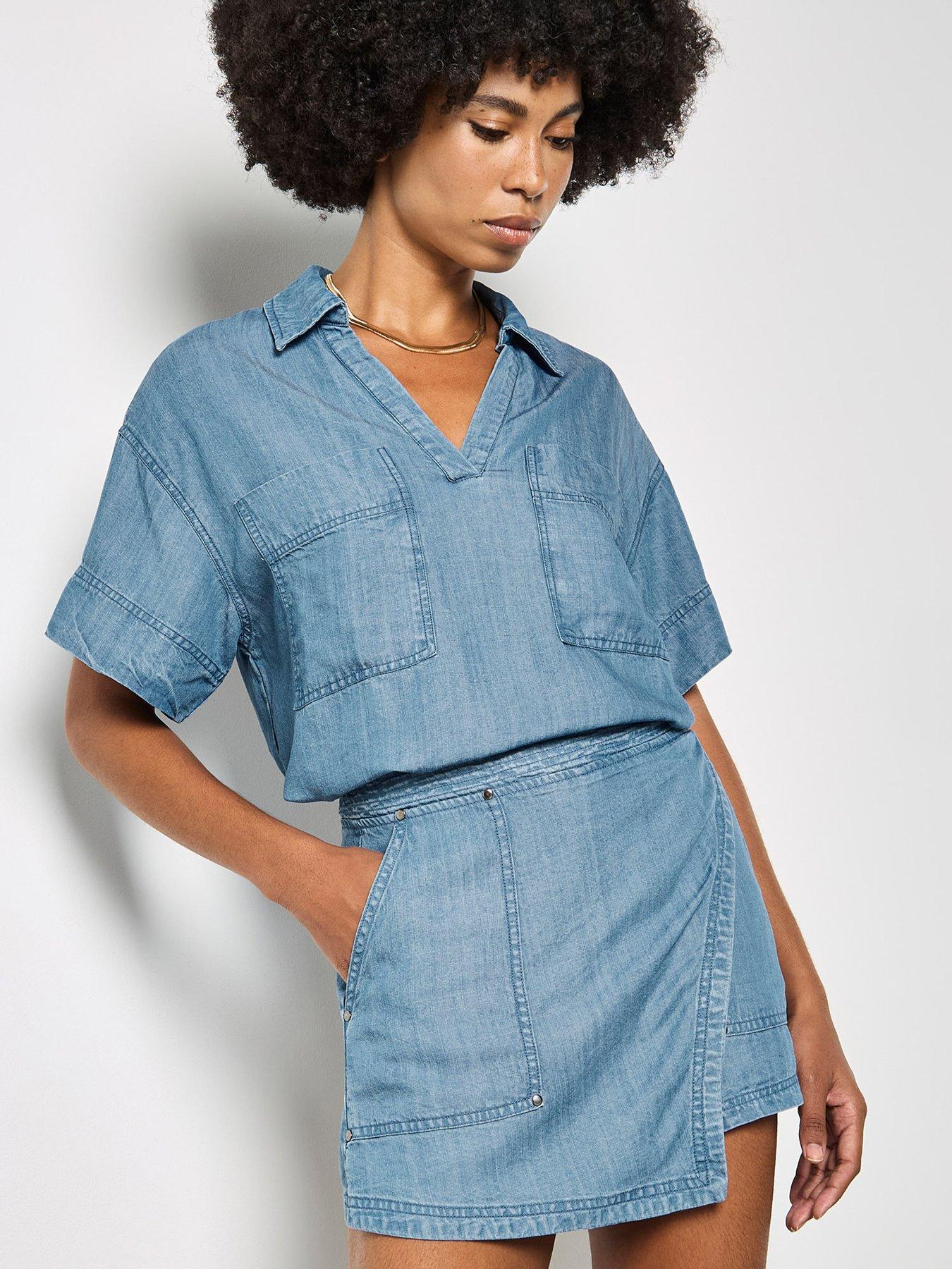 Image 1 of 5 of Apricot Apricot Slub Denim Wrap Skort
