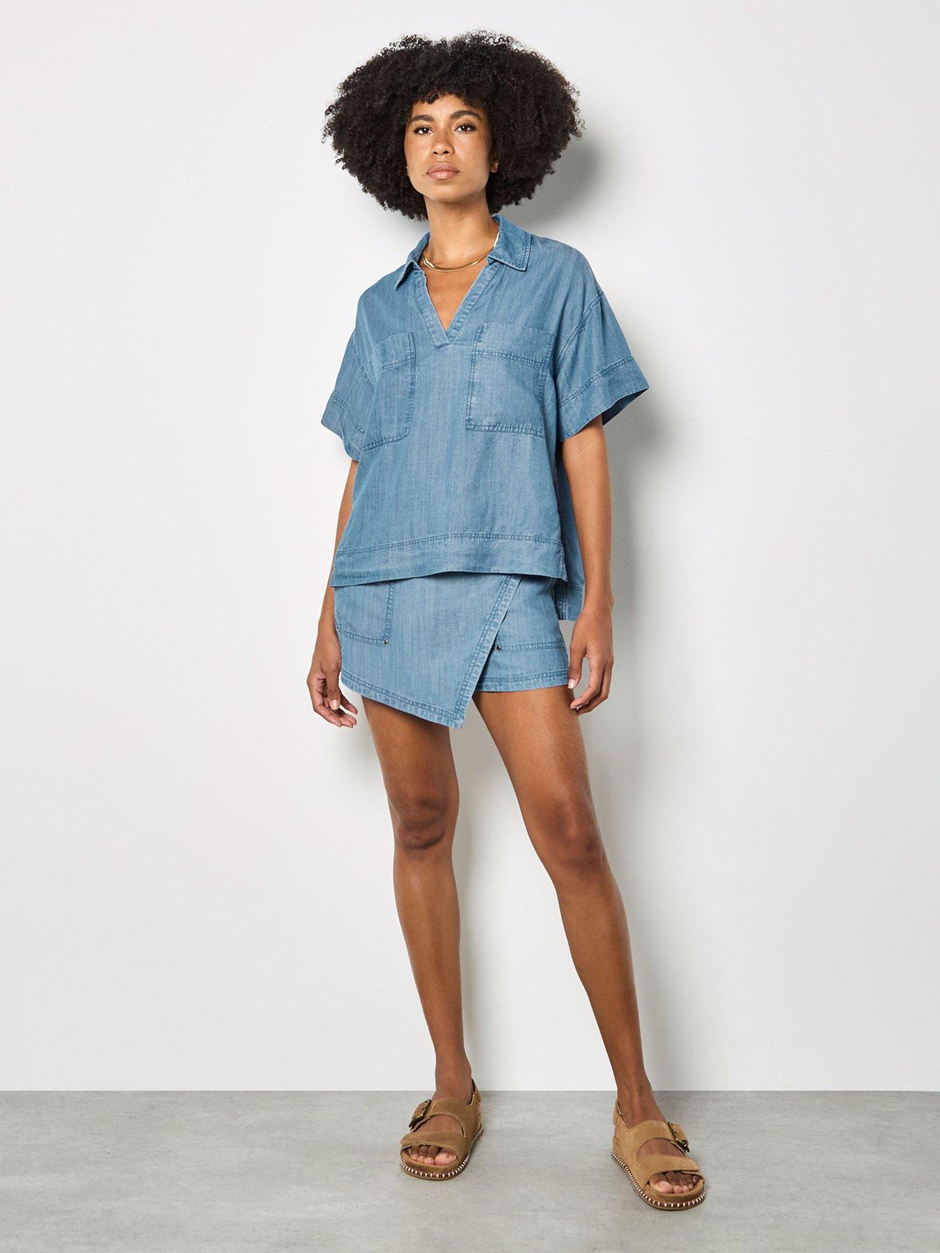 Image 3 of 5 of Apricot Apricot Slub Denim Wrap Skort