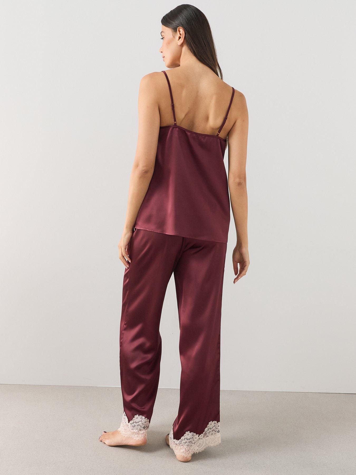 Image 2 of 6 of The Very Collection Satin Lace Cami Pyjama Set - Burgundy
