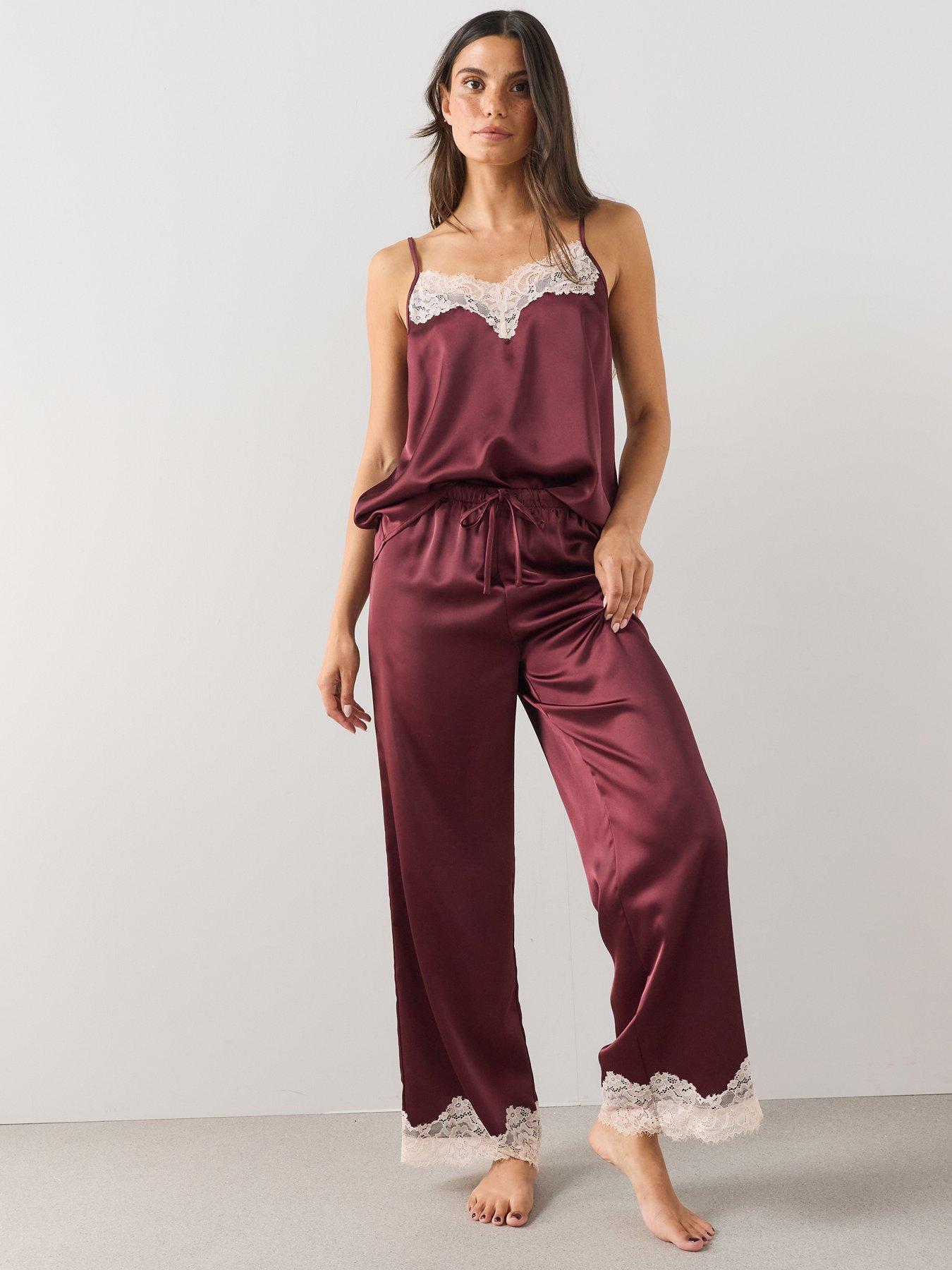 Image 6 of 6 of The Very Collection Satin Lace Cami Pyjama Set - Burgundy