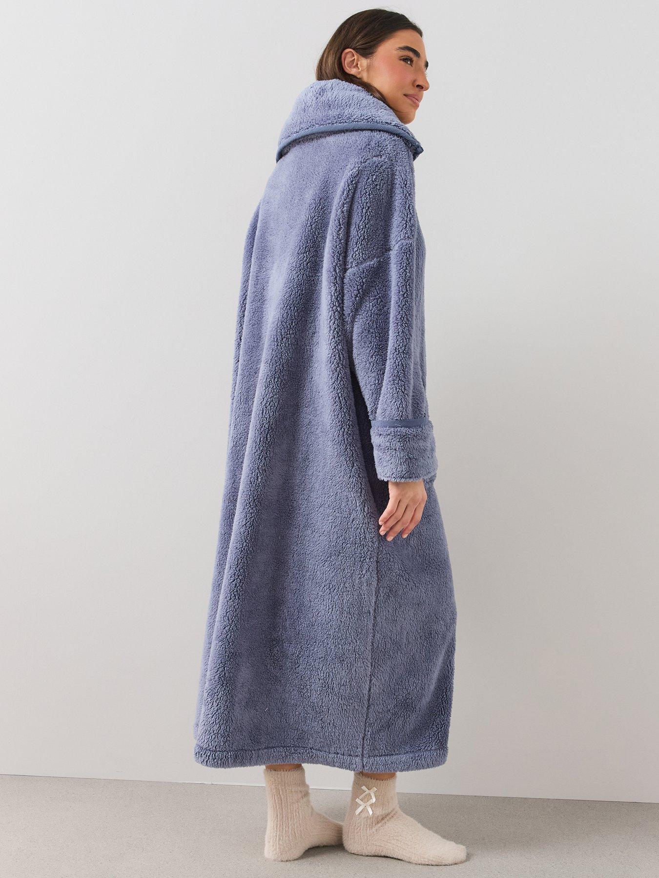 Image 2 of 6 of The Very Collection Womens Longline Zip Through Borg Dressing Gown - Blue