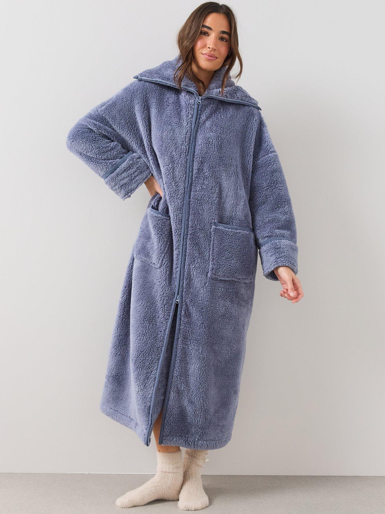Image 5 of 6 of The Very Collection Womens Longline Zip Through Borg Dressing Gown - Blue