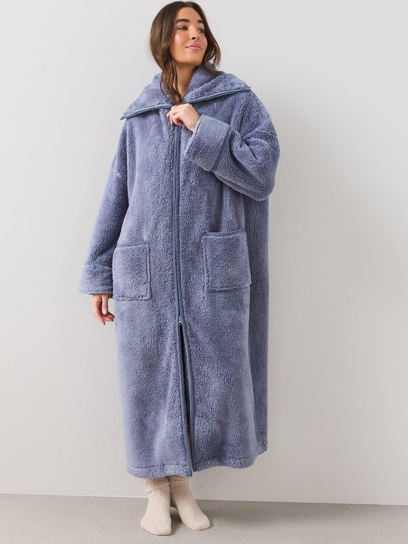 Image 6 of 6 of The Very Collection Womens Longline Zip Through Borg Dressing Gown - Blue