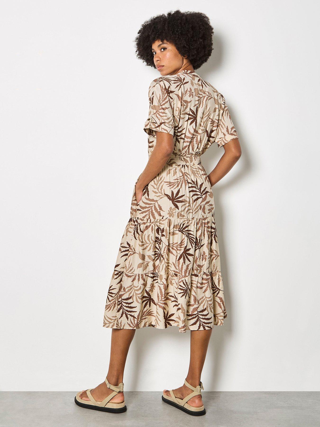 Image 2 of 4 of Apricot Palm Print Zip Front Maxi Dress