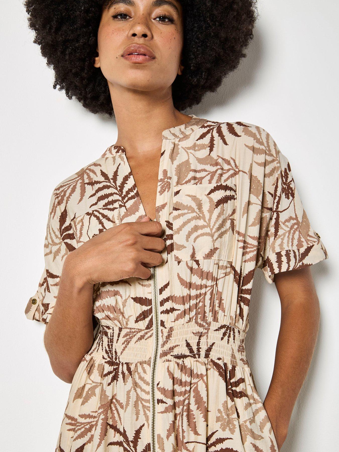 Image 4 of 4 of Apricot Palm Print Zip Front Maxi Dress