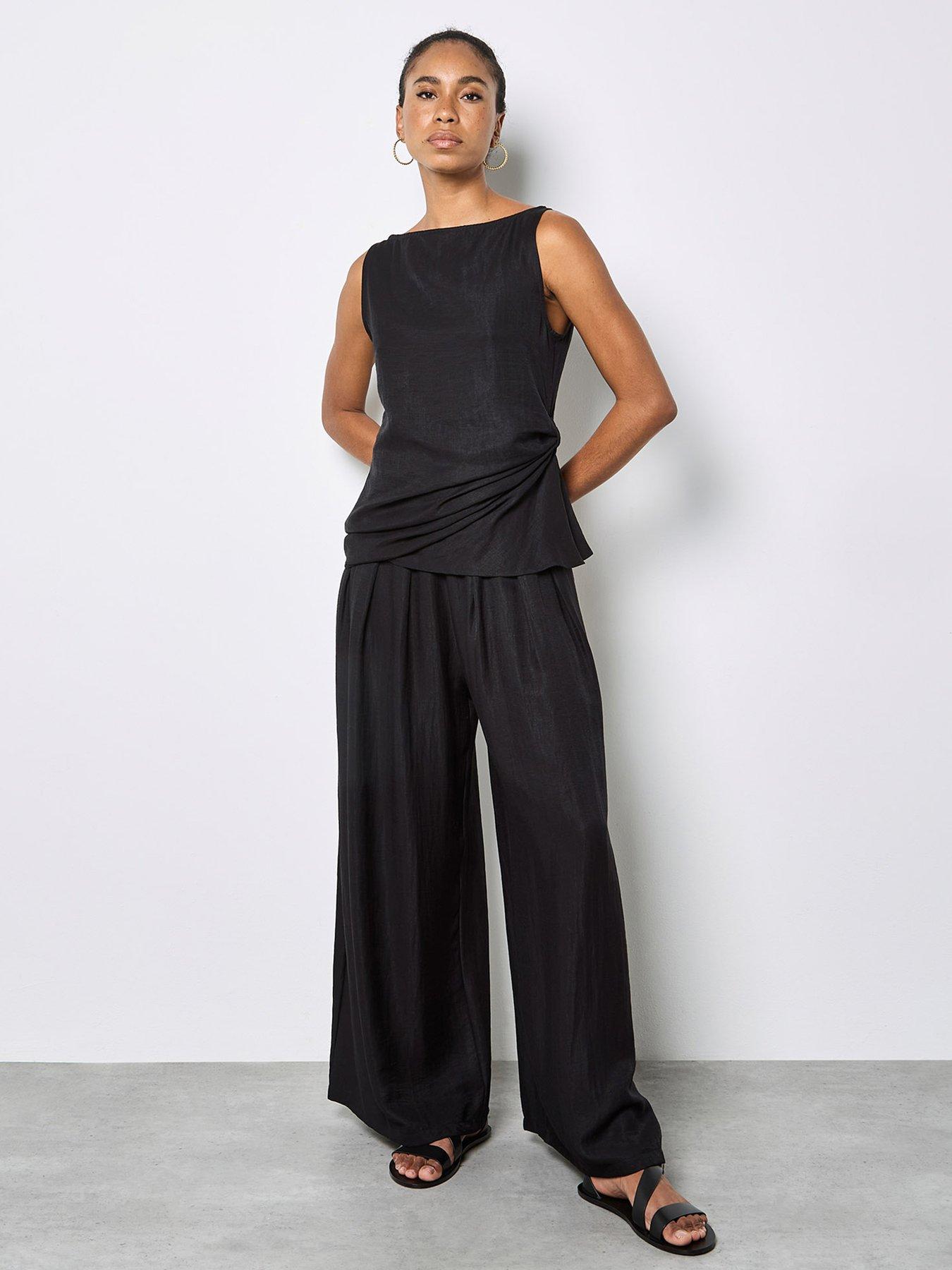 Apricot Textured Twill Wide-Leg Trousers - Black