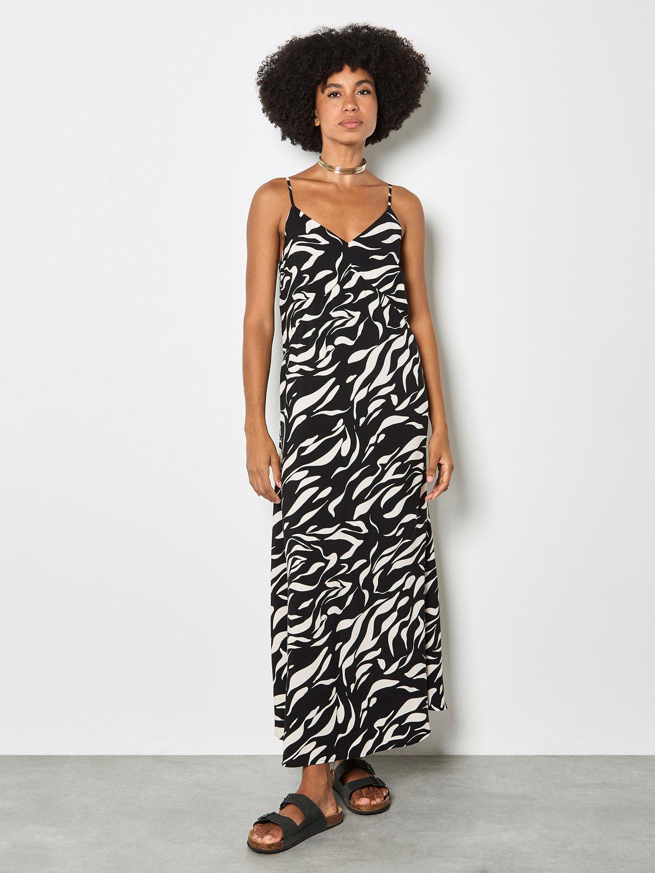 Apricot Animal Print Trapeze Cami Maxi Dress - Black