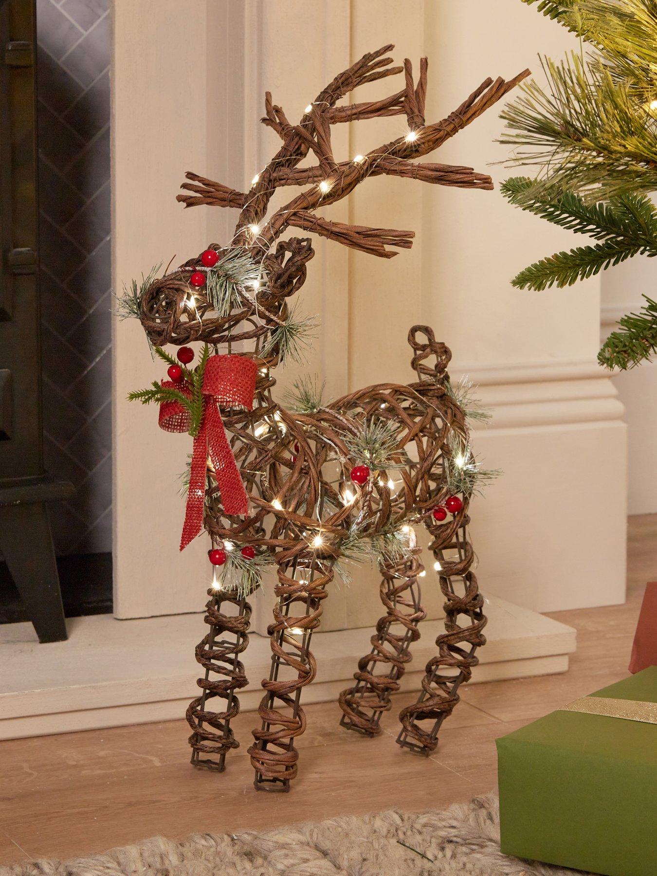 Heaven Sends Light Up Rattan Reindeer Christmas Decoration - 38 x 21 cm