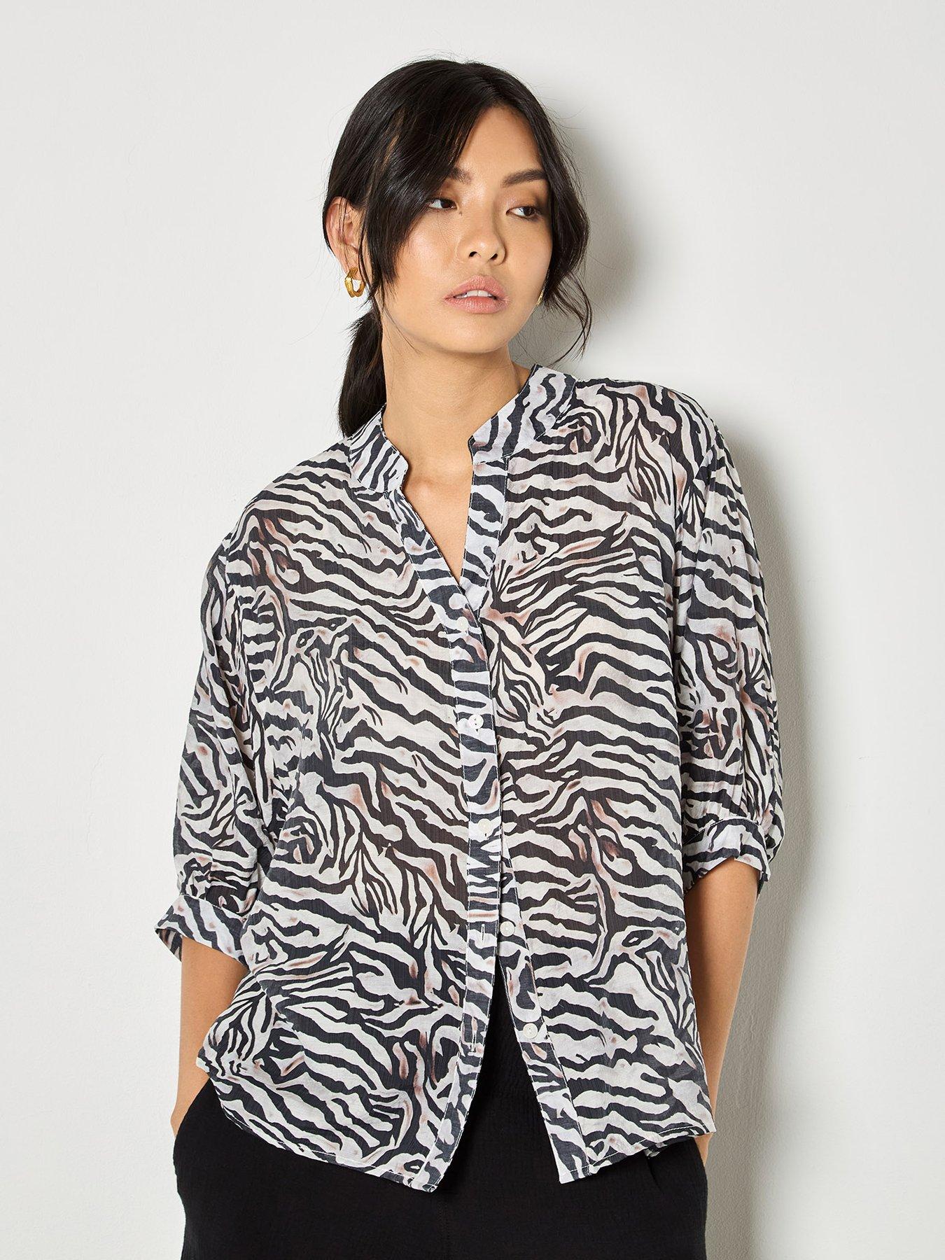 Image 1 of 4 of Apricot Zebra Oversized Semi-sheer Blouse