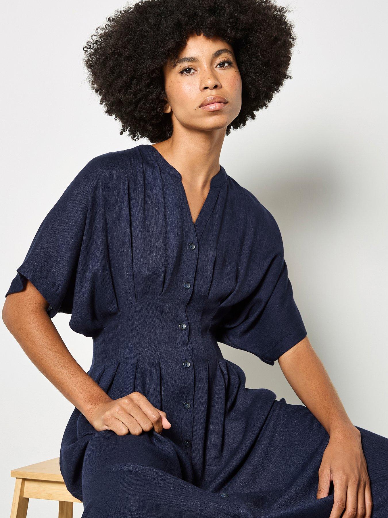 Apricot Pleated Waist Midi Plain Shirt Dress ( Eco Vero)