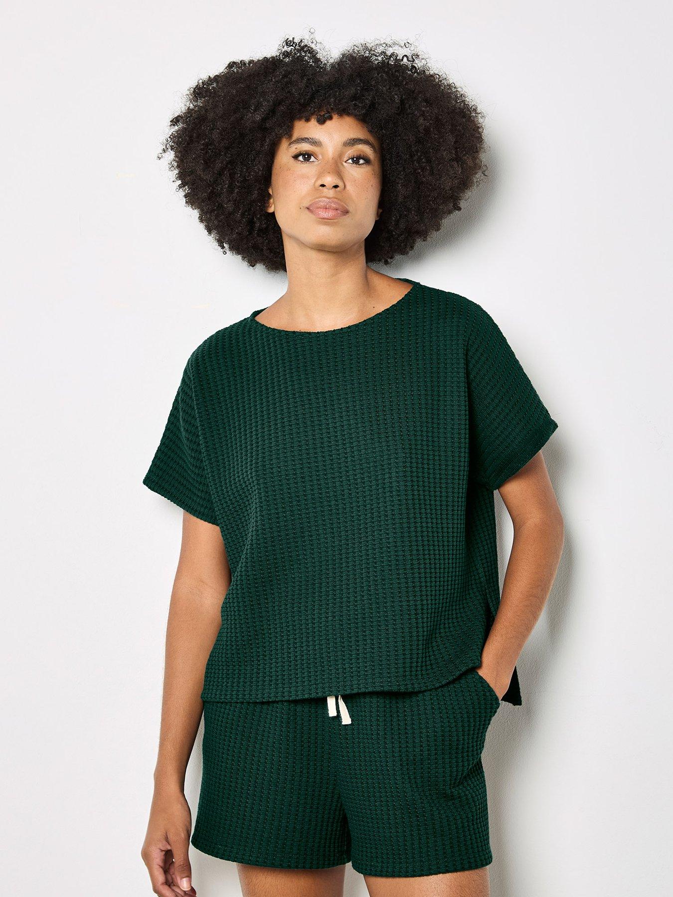Apricot Dry Waffle Body Grown On Sleeve T-Shirt - Green