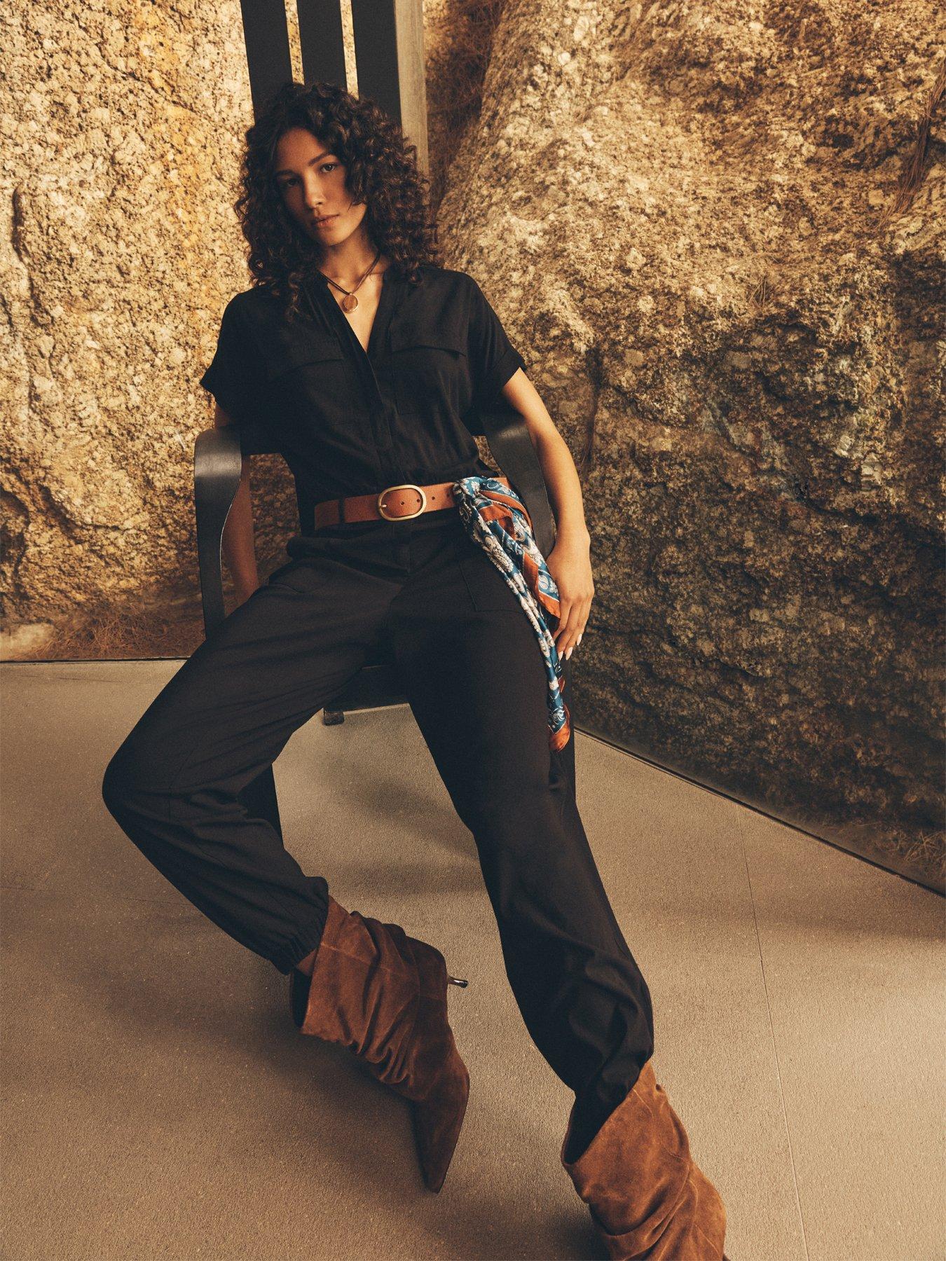 Image 5 of 5 of Apricot Fluid Soft Utility Jumpsuit - Black