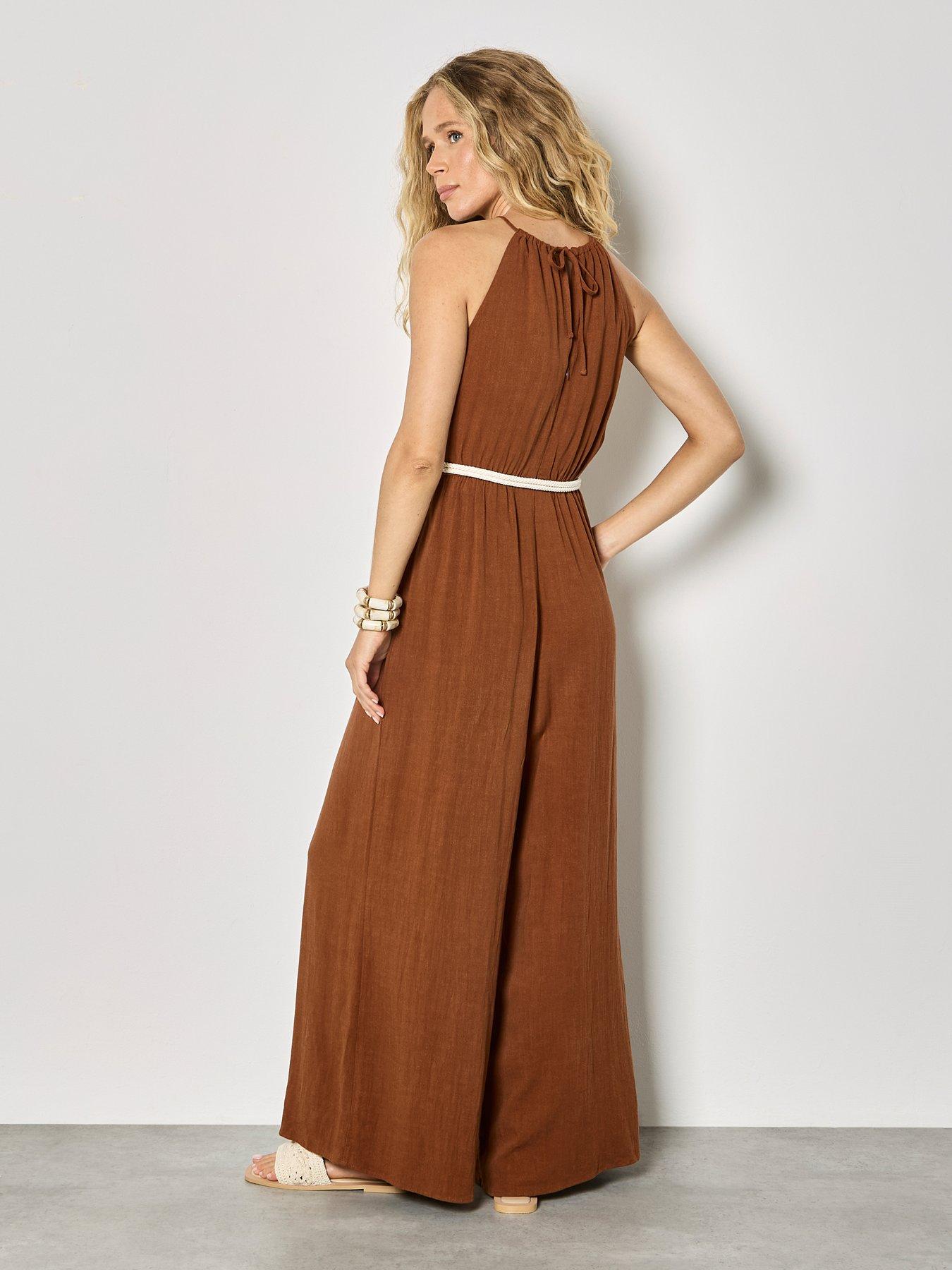 Image 2 of 5 of Apricot Halter Neck Rope Belt Jumpsuit