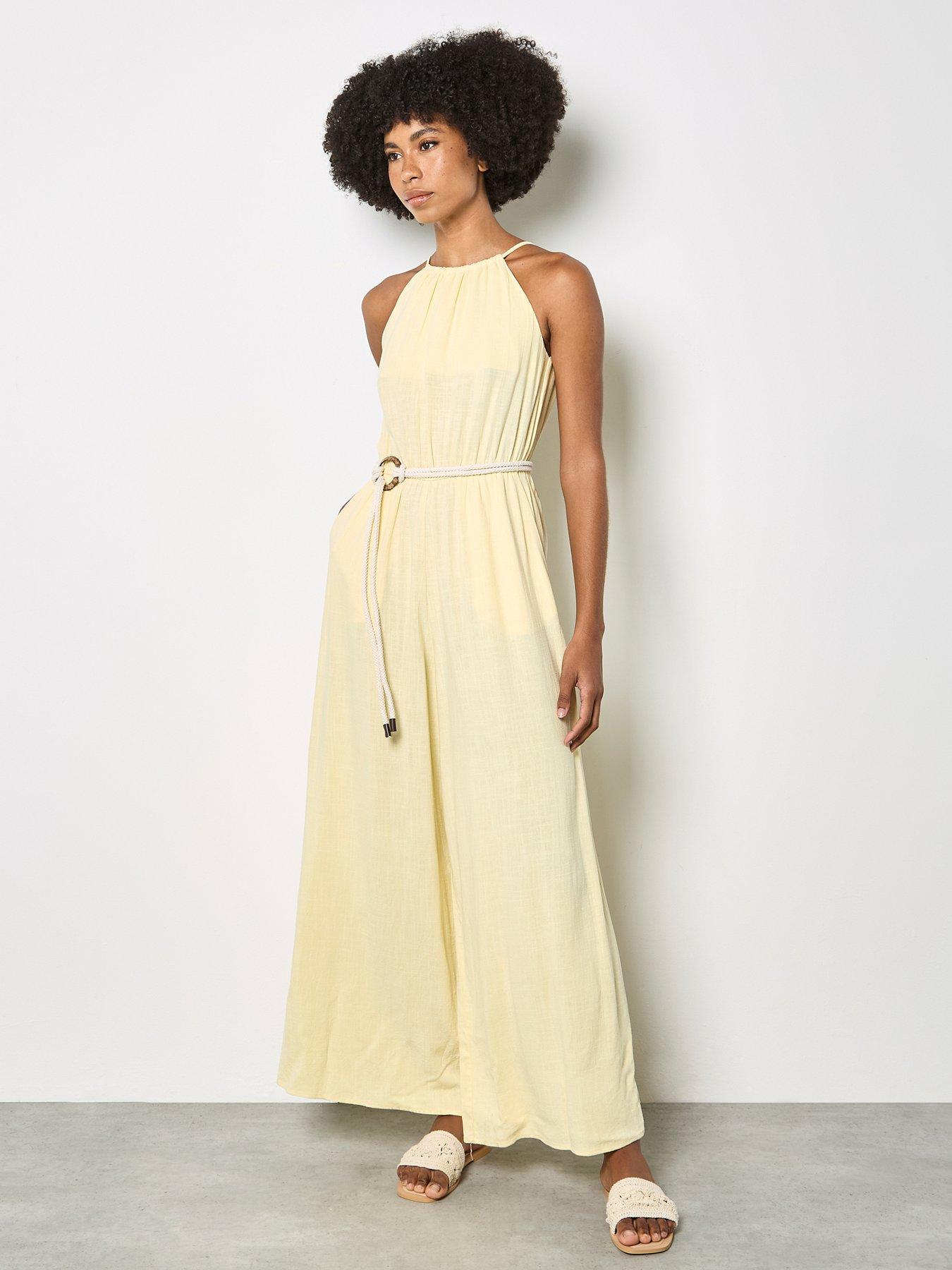 Apricot Halter Neck Rope Belt Jumpsuit