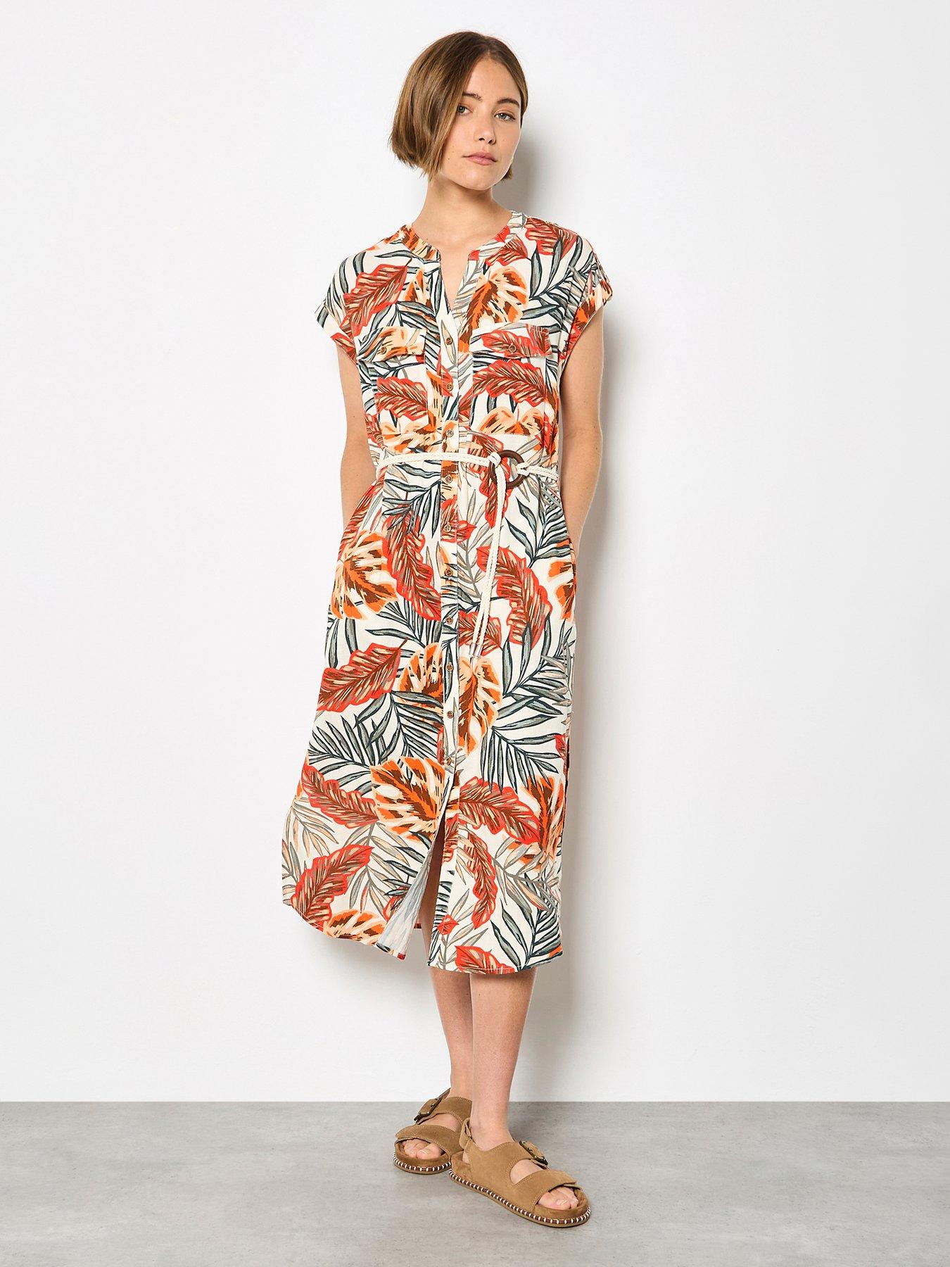 Apricot Painted Banana Leaf Dress - Green