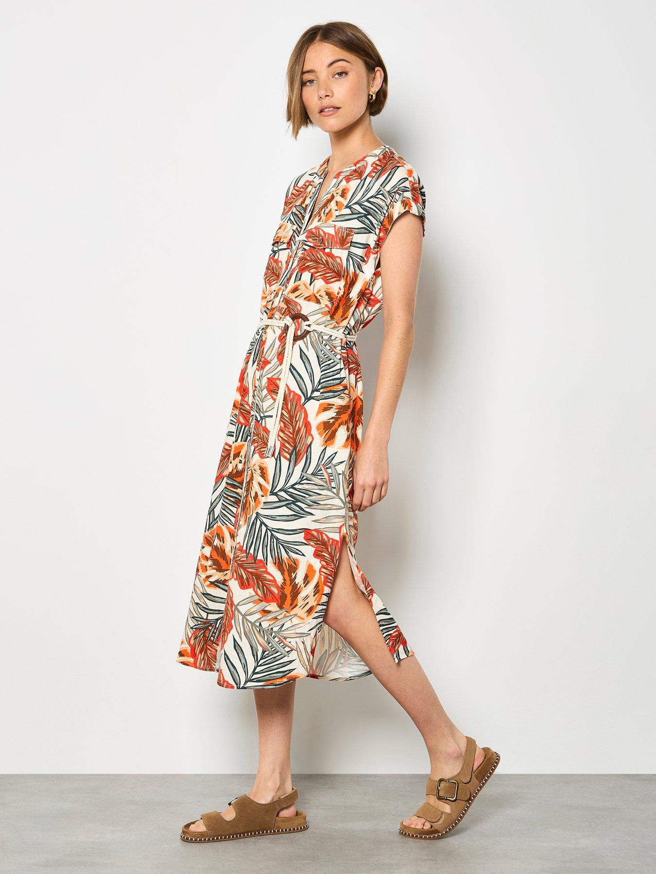 Image 3 of 4 of Apricot Painted Banana Leaf Dress