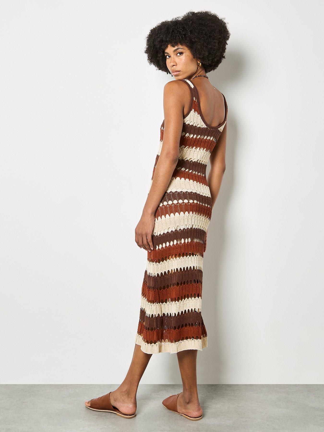 Image 2 of 4 of Apricot Crochet Stripe Midaxi Dress