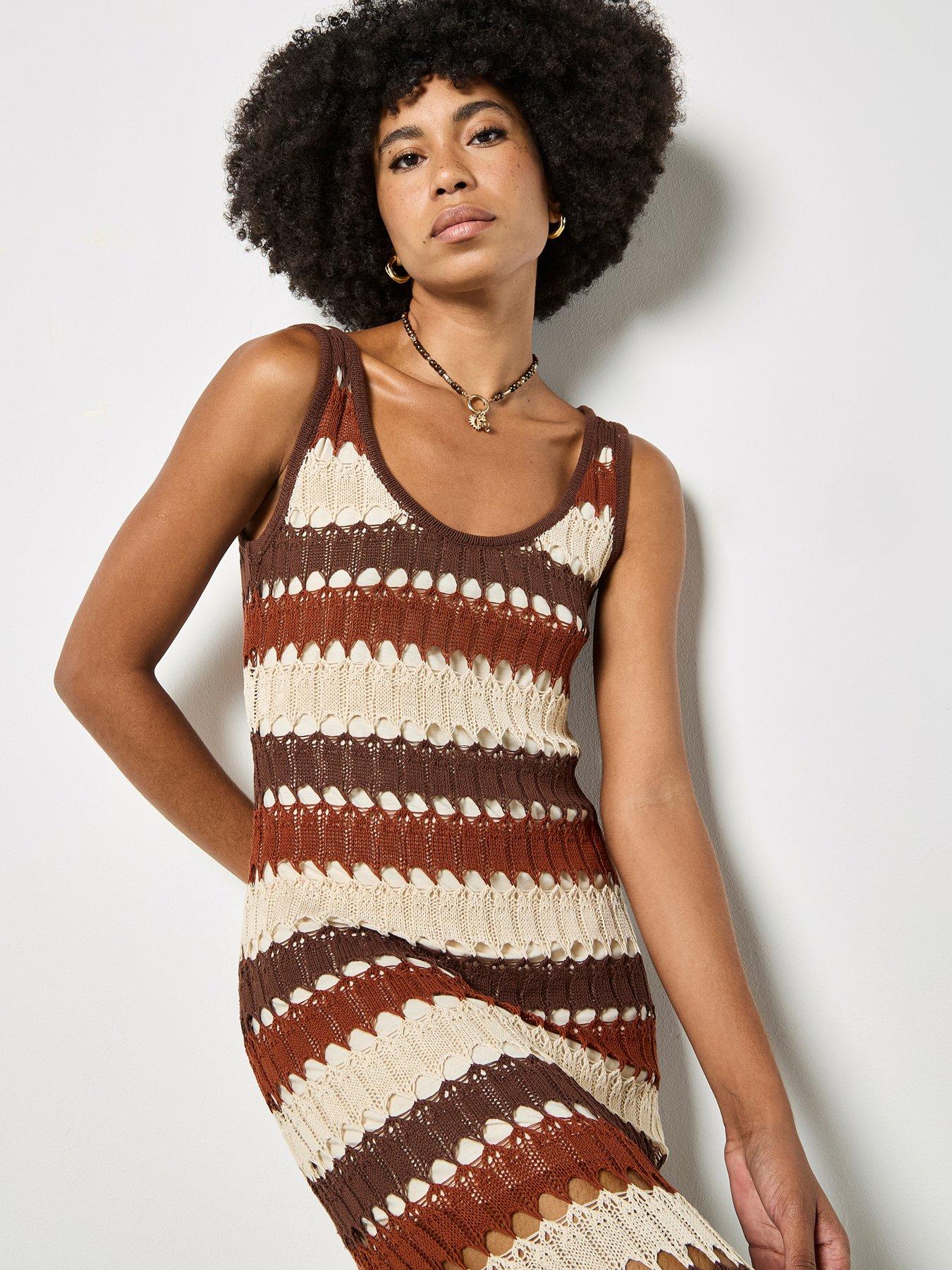 Image 3 of 4 of Apricot Crochet Stripe Midaxi Dress