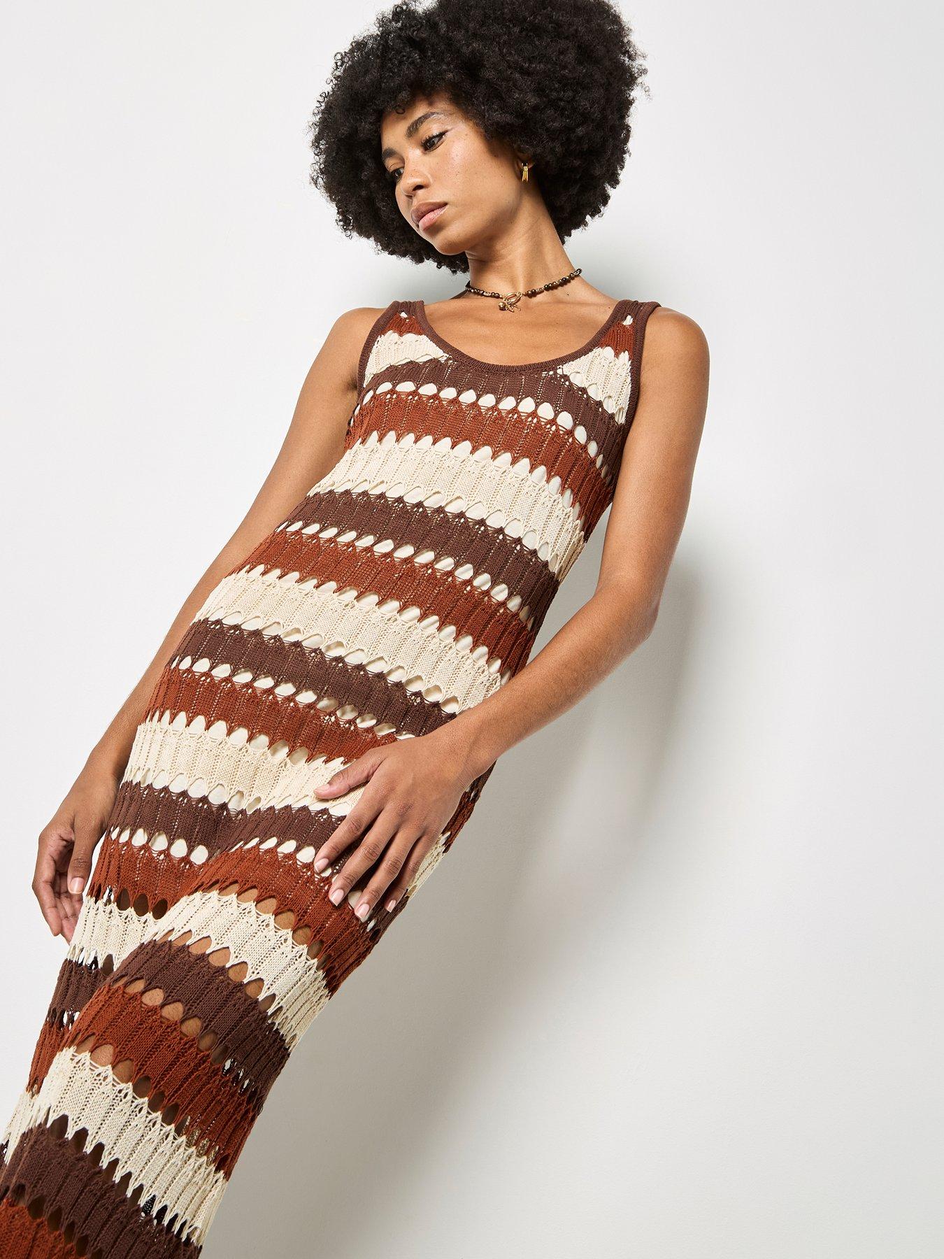 Image 4 of 4 of Apricot Crochet Stripe Midaxi Dress
