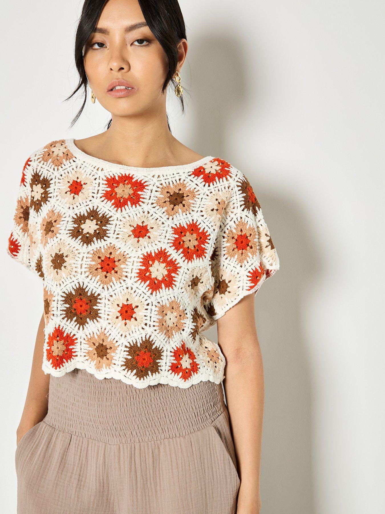 Image 4 of 4 of Apricot Hexagon Flowers Crochet Top